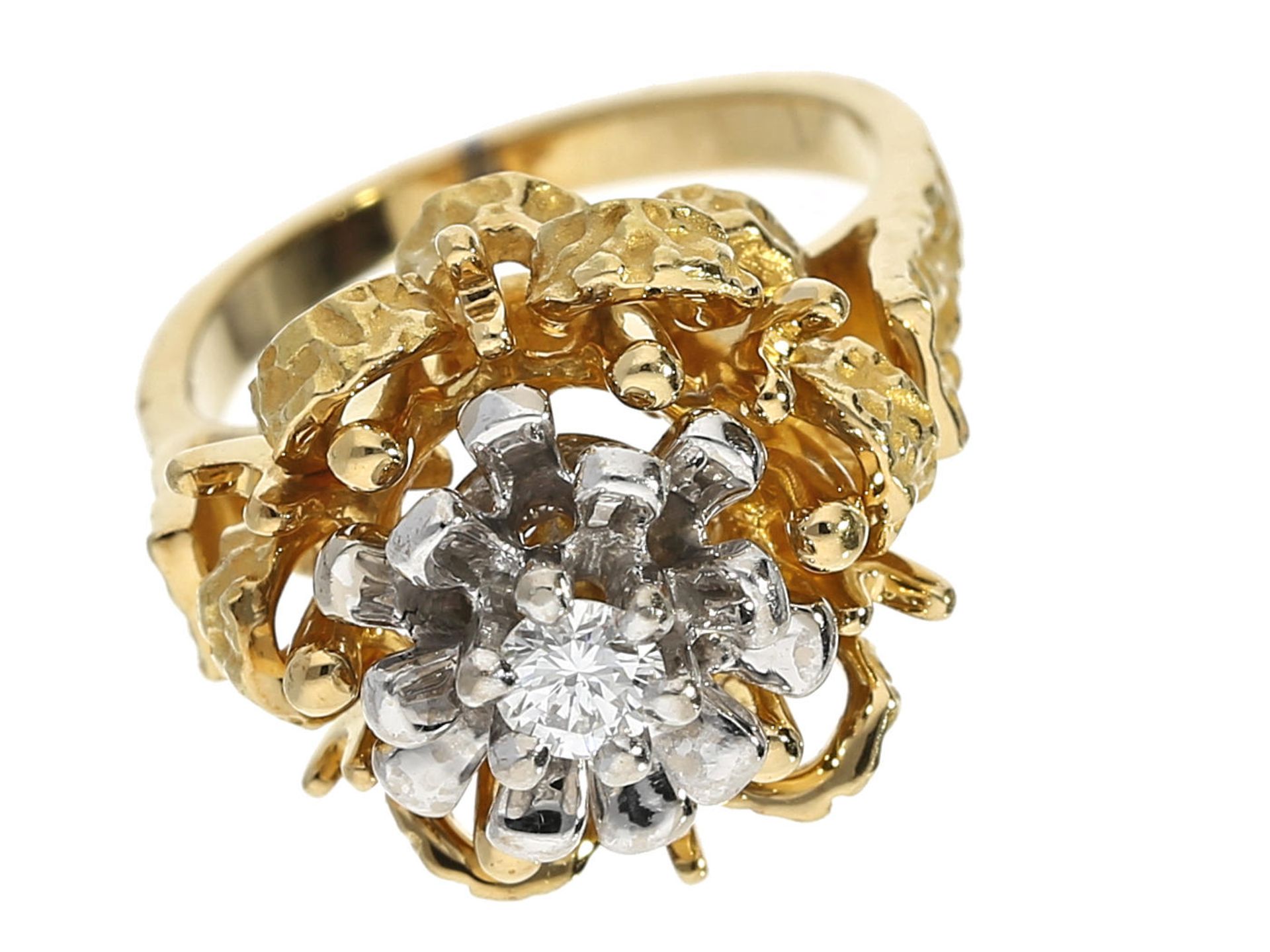 Ring: dekorativer Brillant-Blütenring, 18K Gold, vintage Ca. Ø16mm, RG50, ca. 12,4g, 18K Gold,