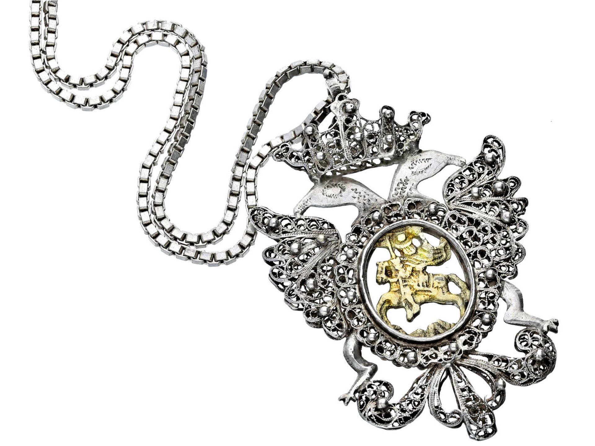 Kette/Anhänger: außergewöhnlicher Antikschmuck, Anhänger 19. Jahrhundert, Silber/Gold Kette ca. 65cm