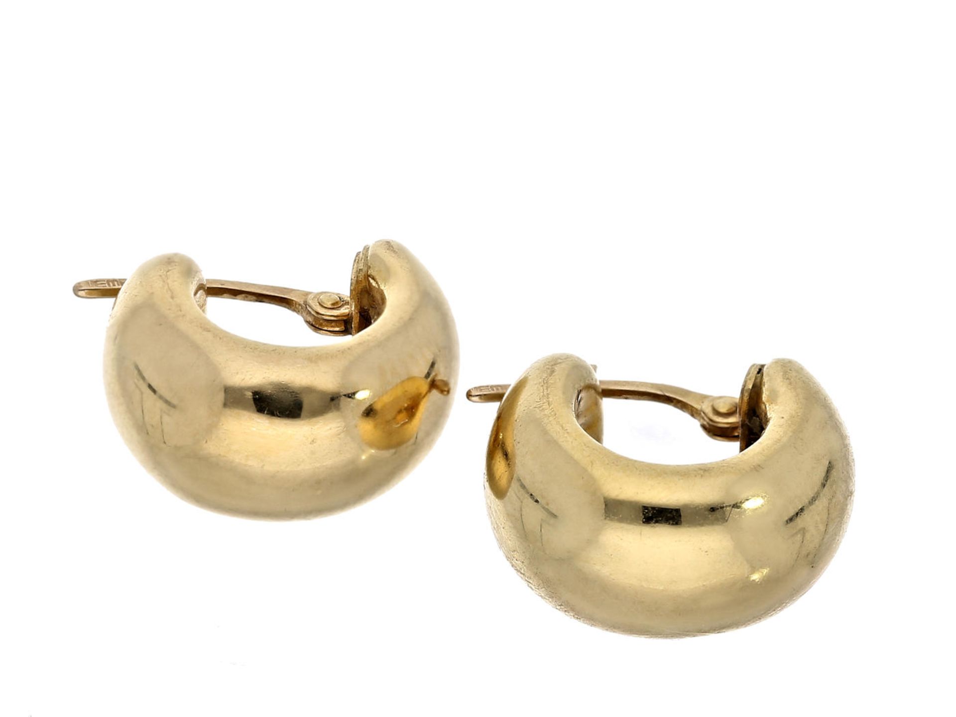 Ohrschmuck: goldene Creolen, 18K Gold Ca. Ø14mm, ca. 8mm breit, ca. 2,3g, 18K Gold, guter Zustand.