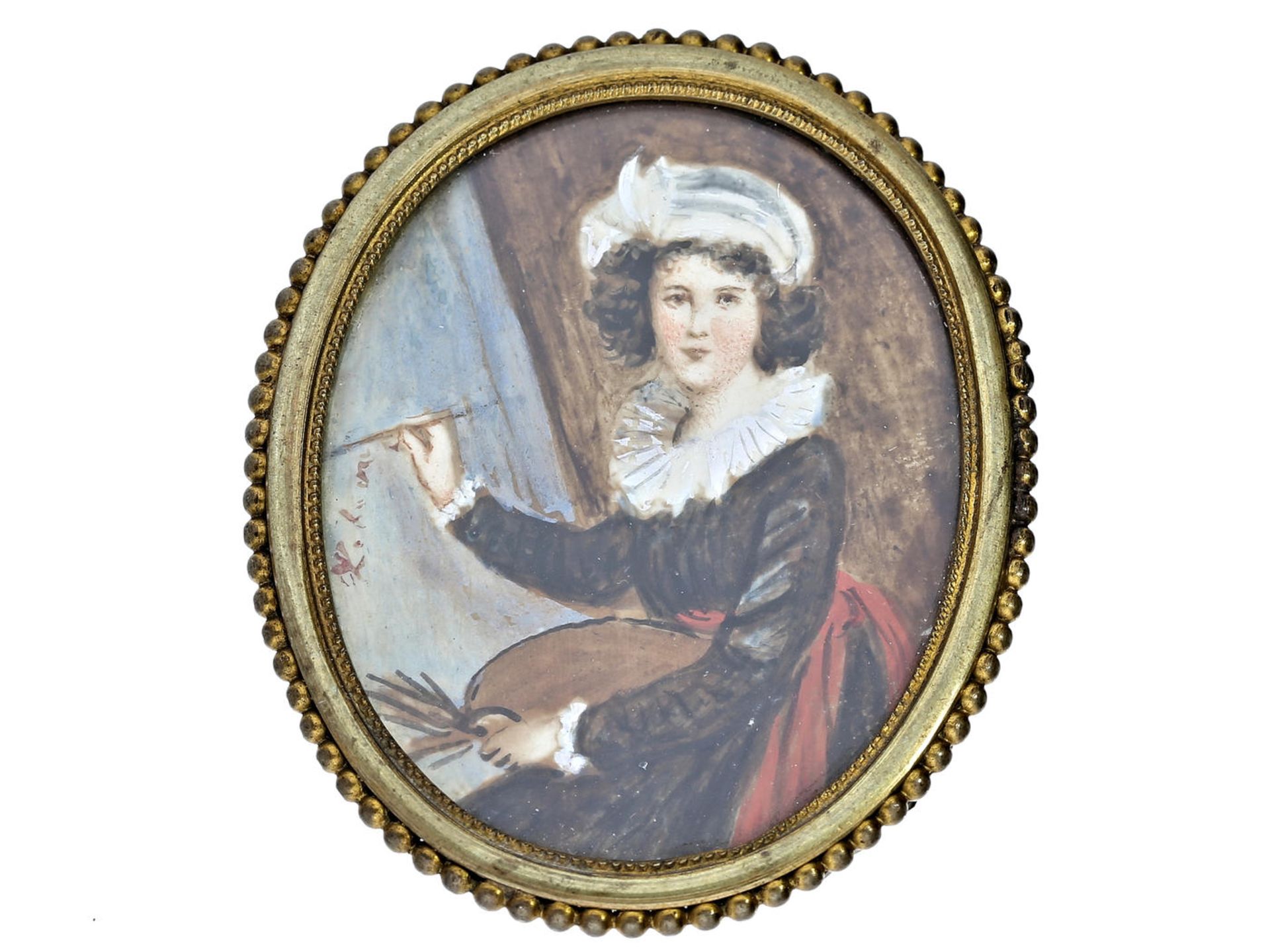 Miniatur-Gemälde: ovale Elfenbein-Miniatur, um 1900 Ca. 48 × 58mm, Metallfassung, Gemälde auf