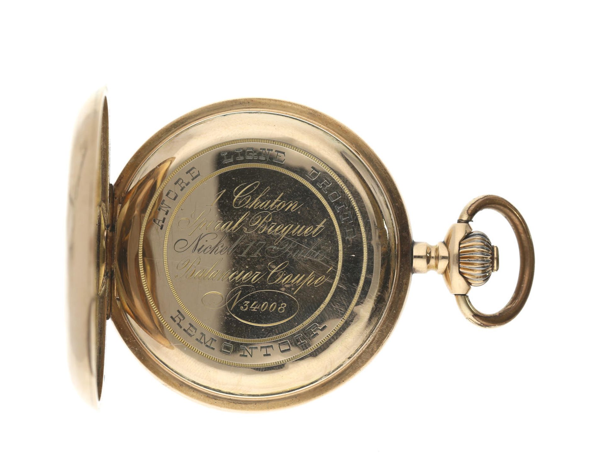 Taschenuhr: rotgoldene Savonnette, Ankerchronometer, Schweiz um 1900 Ca. Ø51mm, ca. 93g, 14K - Bild 3 aus 4