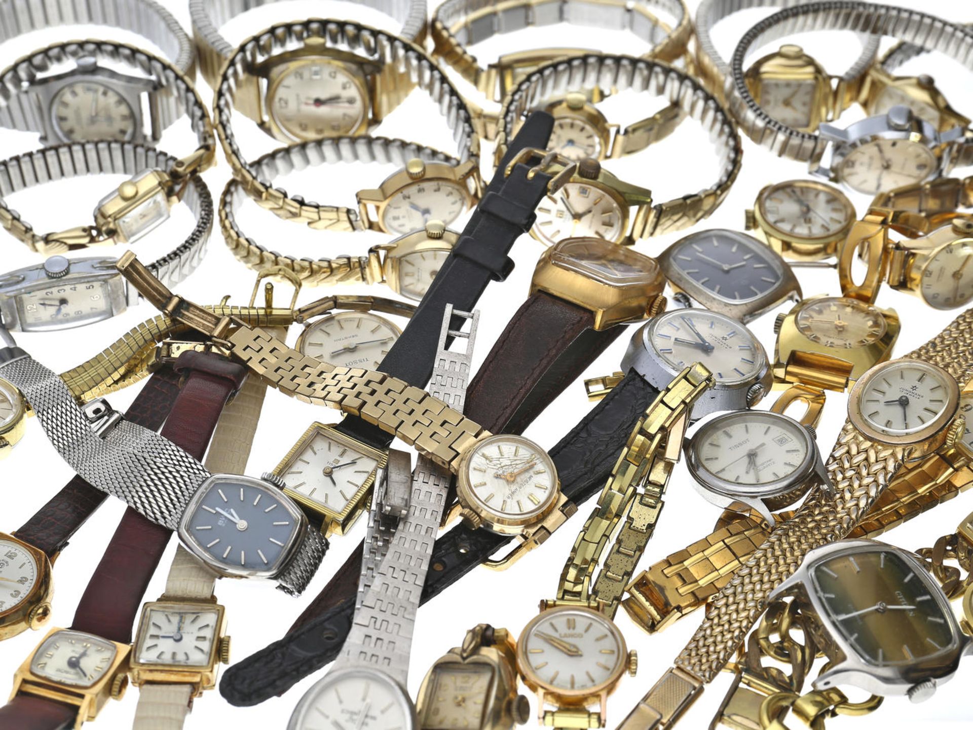 Armbanduhren: großes Konvolut vintage Damenuhren aus Uhrmachernachlass über 40 Damenuhren, 50er-80er