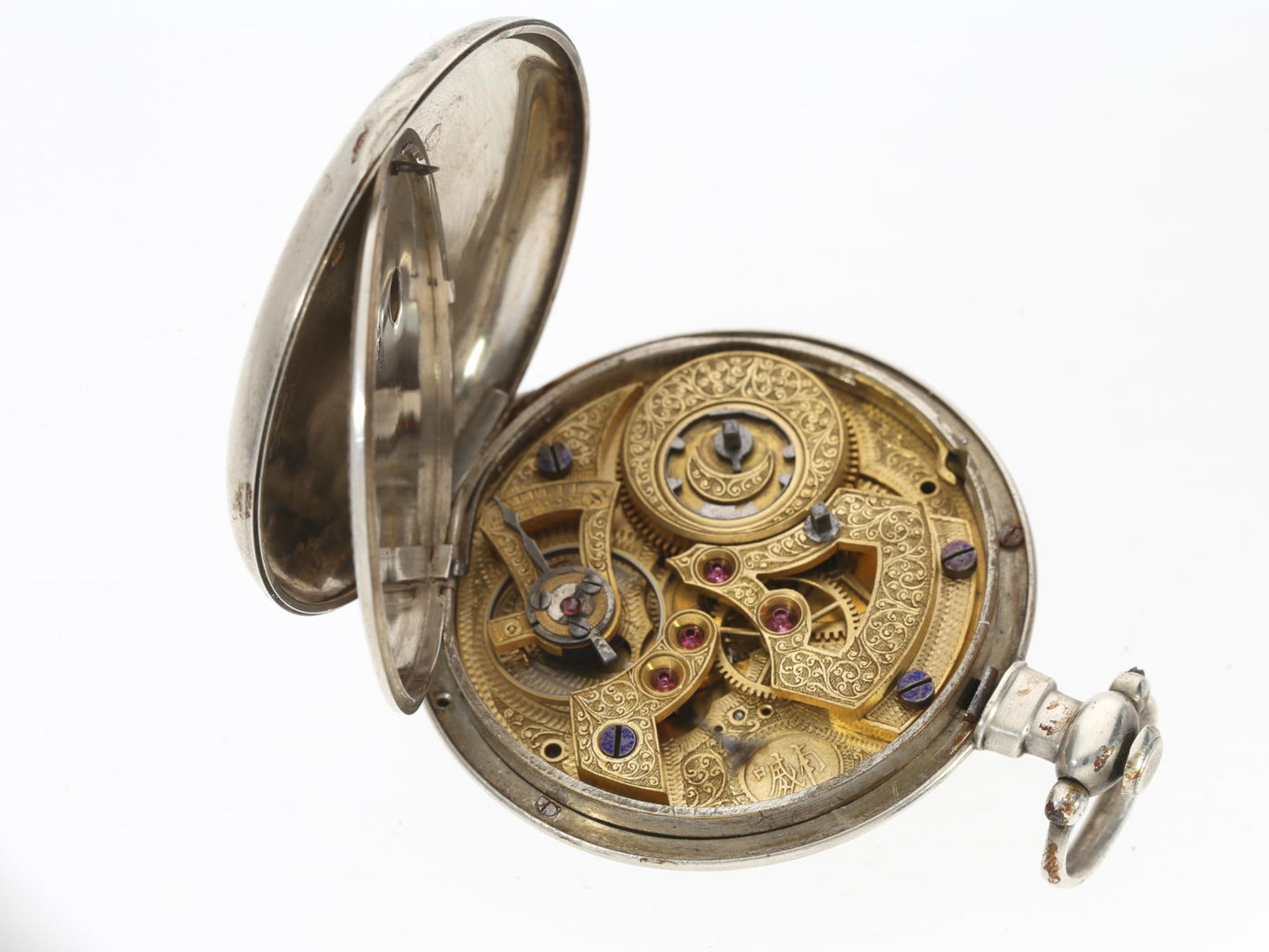 Taschenuhr: seltene Taschenuhr für den chinesischen Markt mit Prunkwerk, Fleurier um 1850 Ca. Ø56mm, - Image 2 of 3