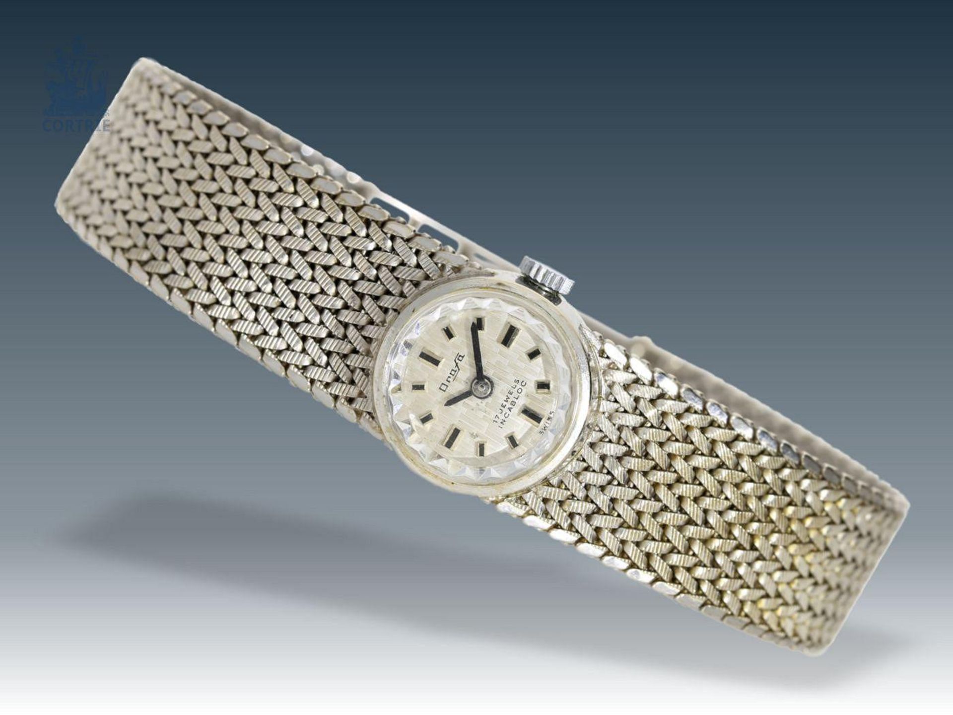 Armbanduhr: weißgoldene vintage Damenuhr, um 1960 Ca. 19cm lang, ca. 31,7g, 14K Weißgold,