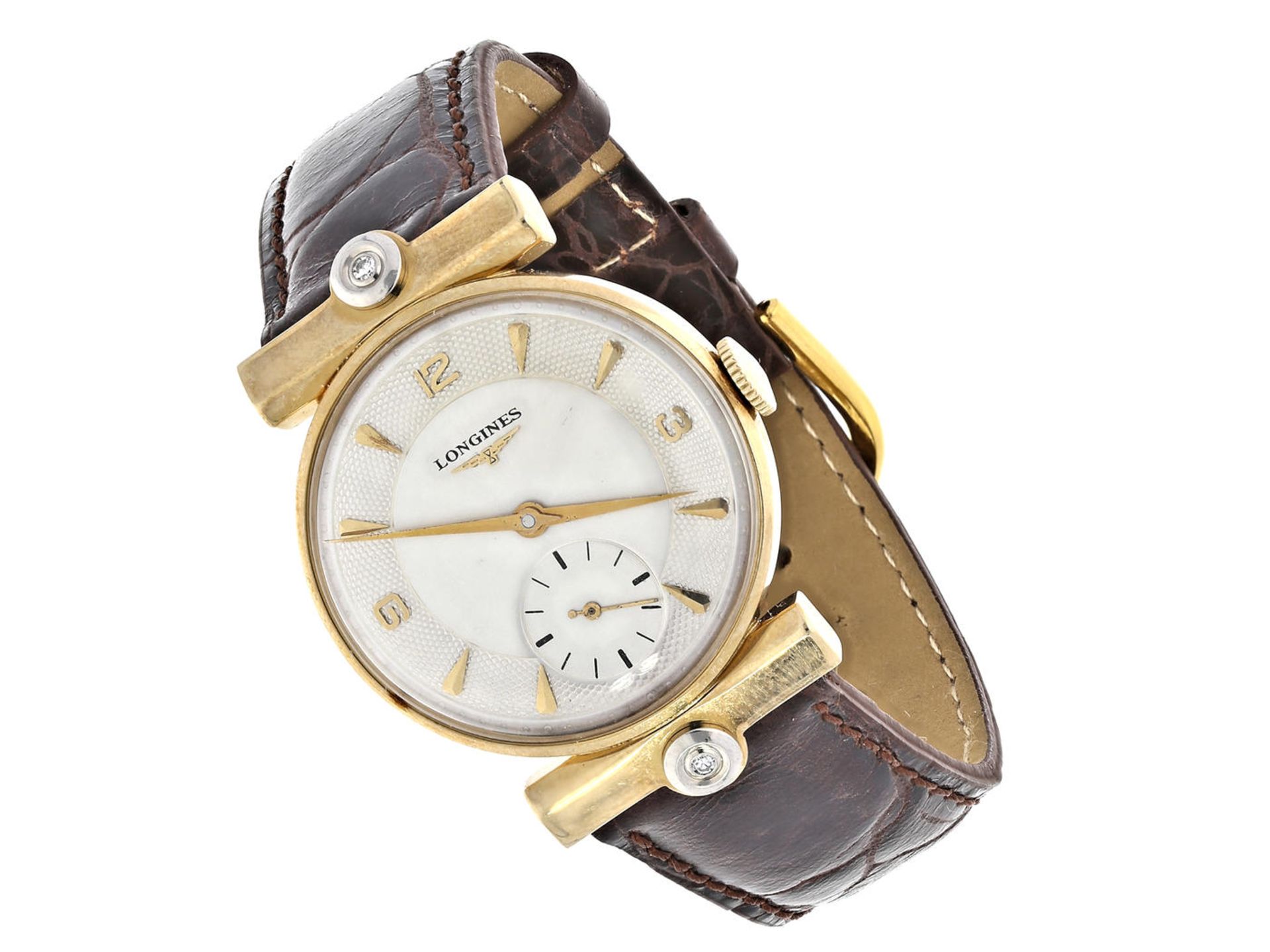 Armbanduhr: außergewöhnliche und seltene Longines Herrenuhr von 1953 Ca. Ø29mm, 14K Gold,