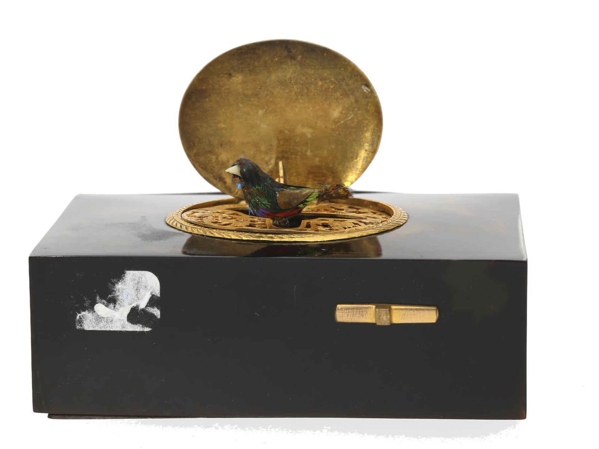 Singvogeldose: antike Singvogeldose, vermutlich um 1920, Schildpattgehäuse, Originalbox,