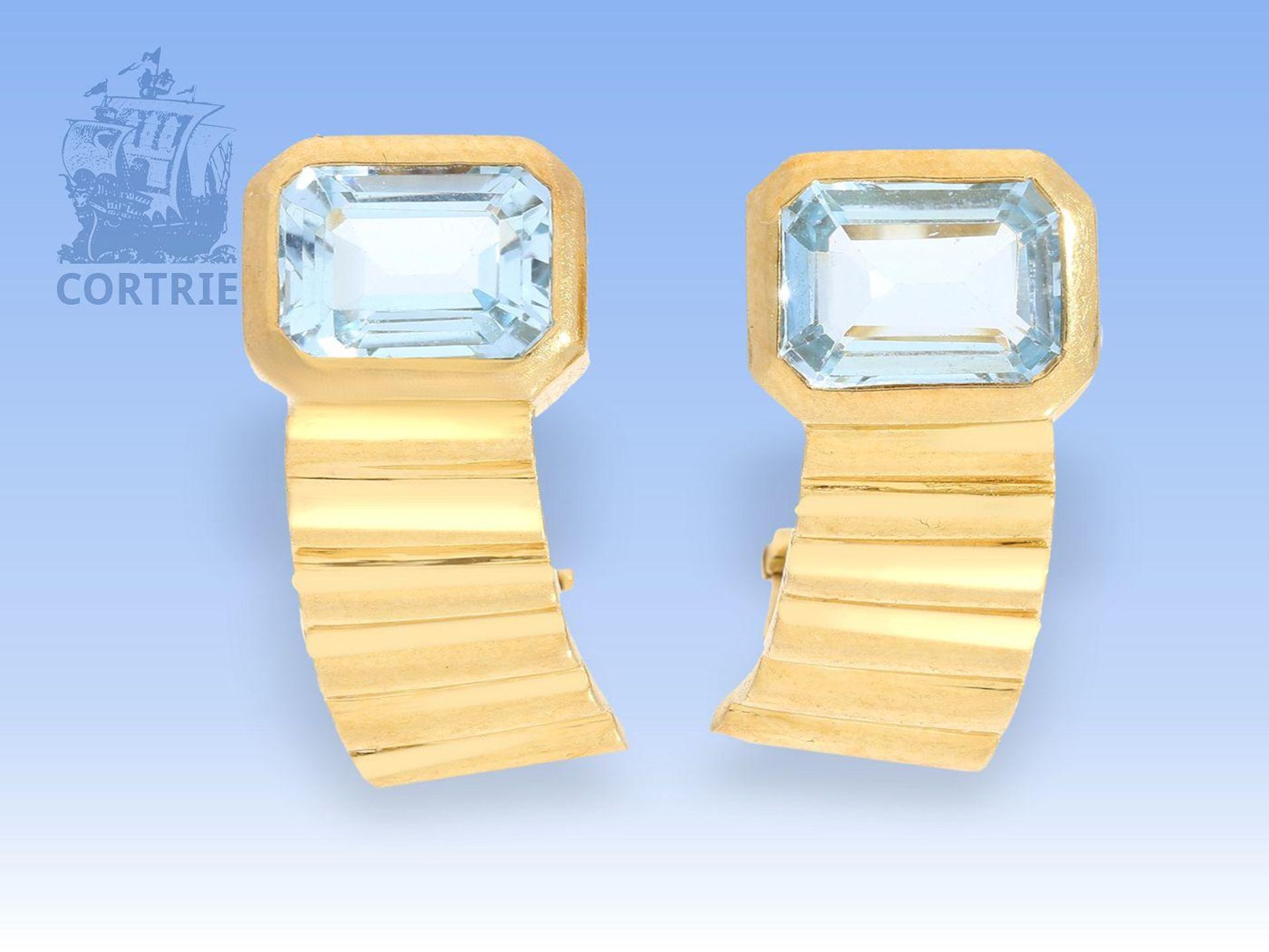 Ohrclips/Ring: klassisches, handgearbeitetes vintage Schmuckset mit blauen Farbsteinen 1. Ring ca. - Bild 2 aus 3