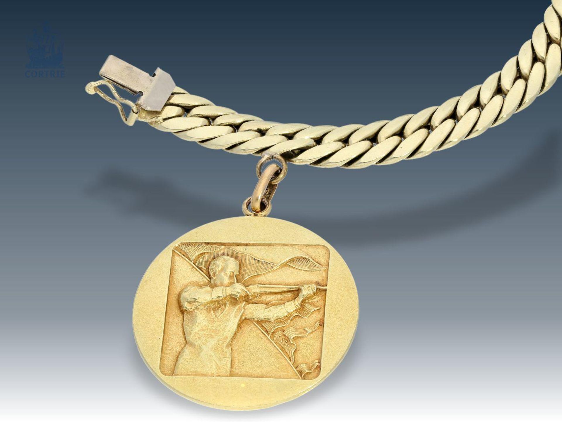 Armband: antikes Goldarmband mit seltenem Anhänger, Goldmedaille der 1. Weltmeisterschaft im - Bild 2 aus 2