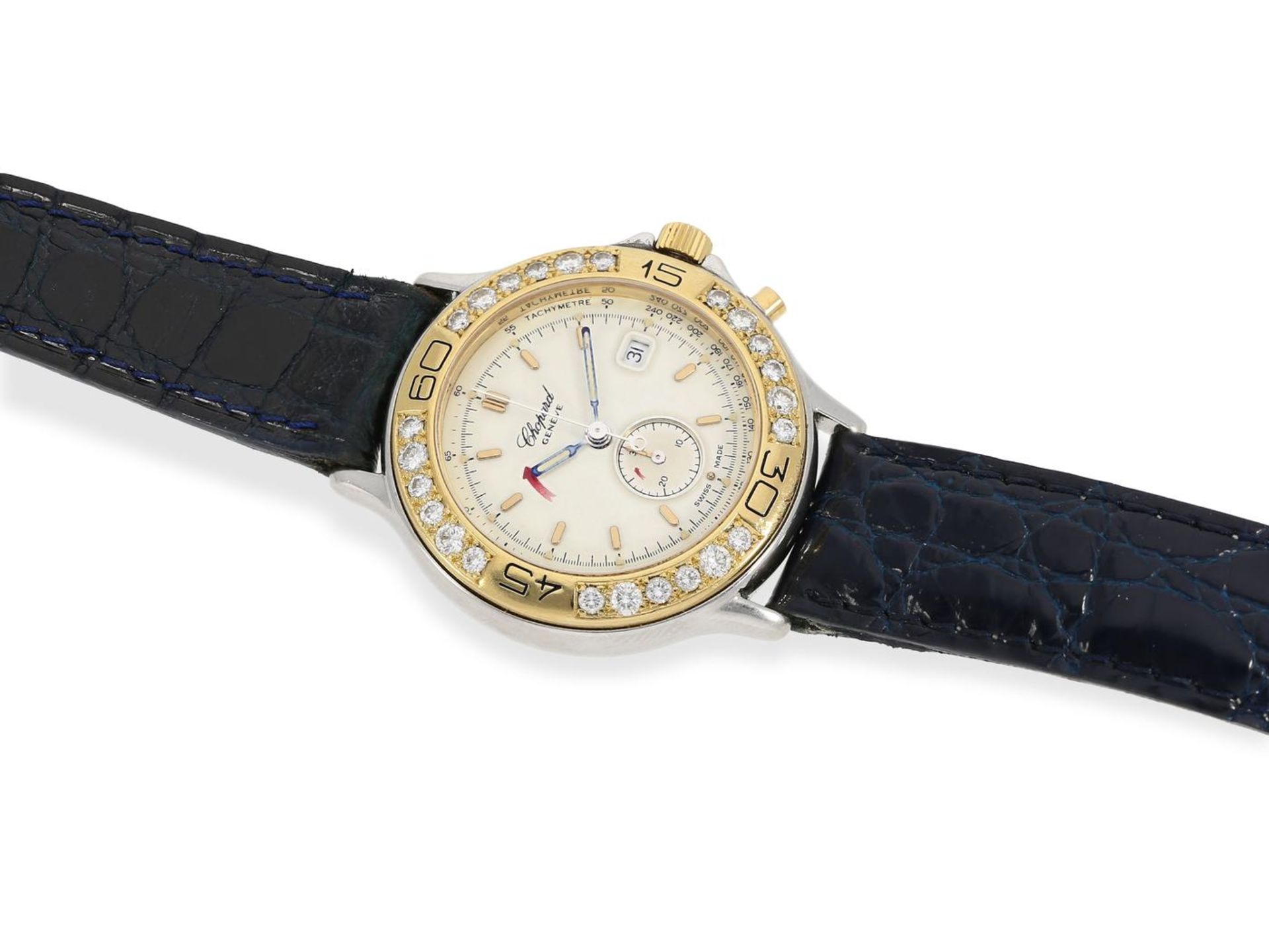 Armbanduhr: Luxuriöser Damen-Chronograph mit Brillantbesatz, Chopard "Mille Miglia" Gold/Edelstahl - Bild 3 aus 3