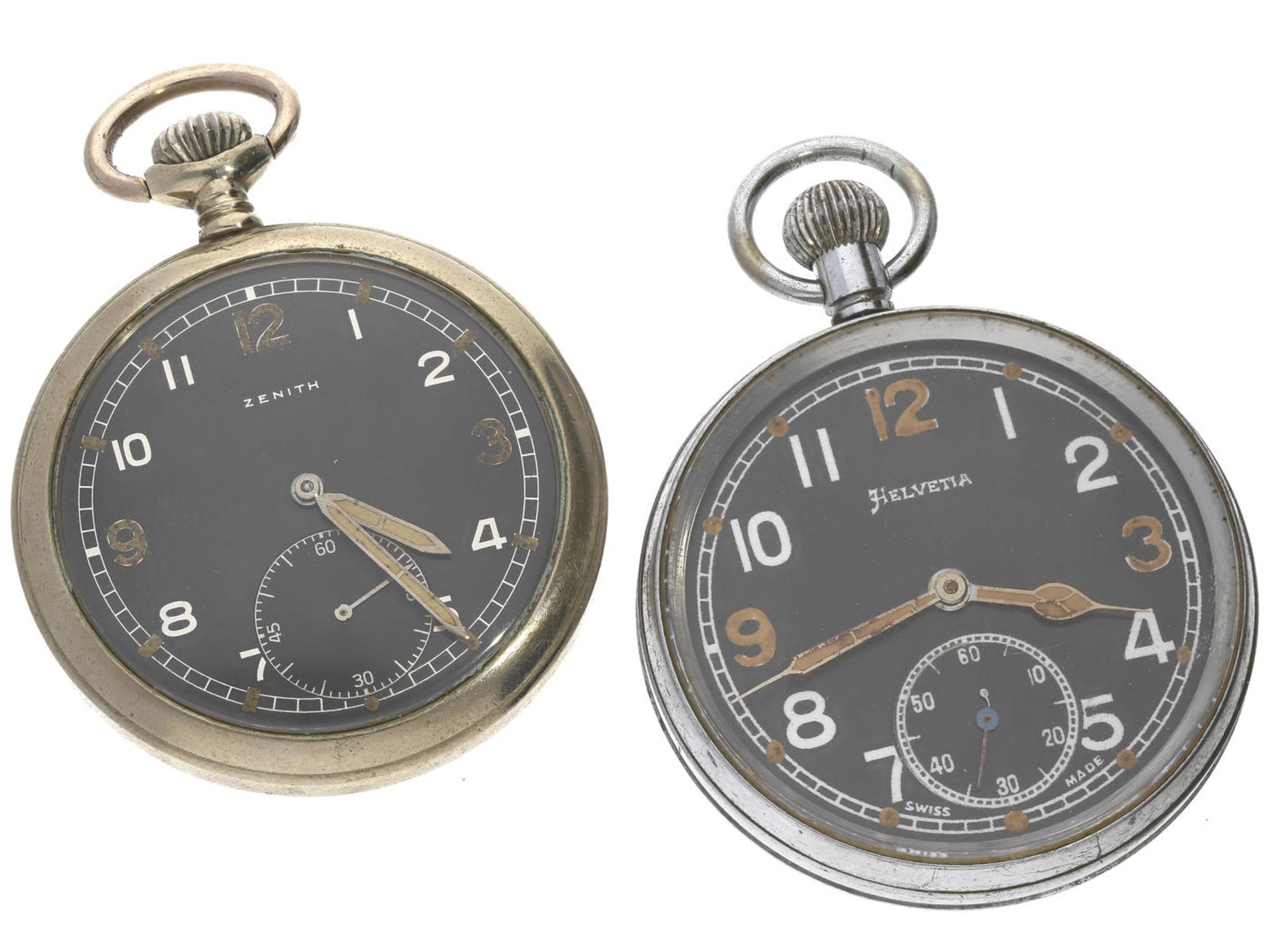 Taschenuhren: 2 seltene militärische Taschenuhren, 2.WK 1. Zenith, ca. Ø50mm, ca. 108g,