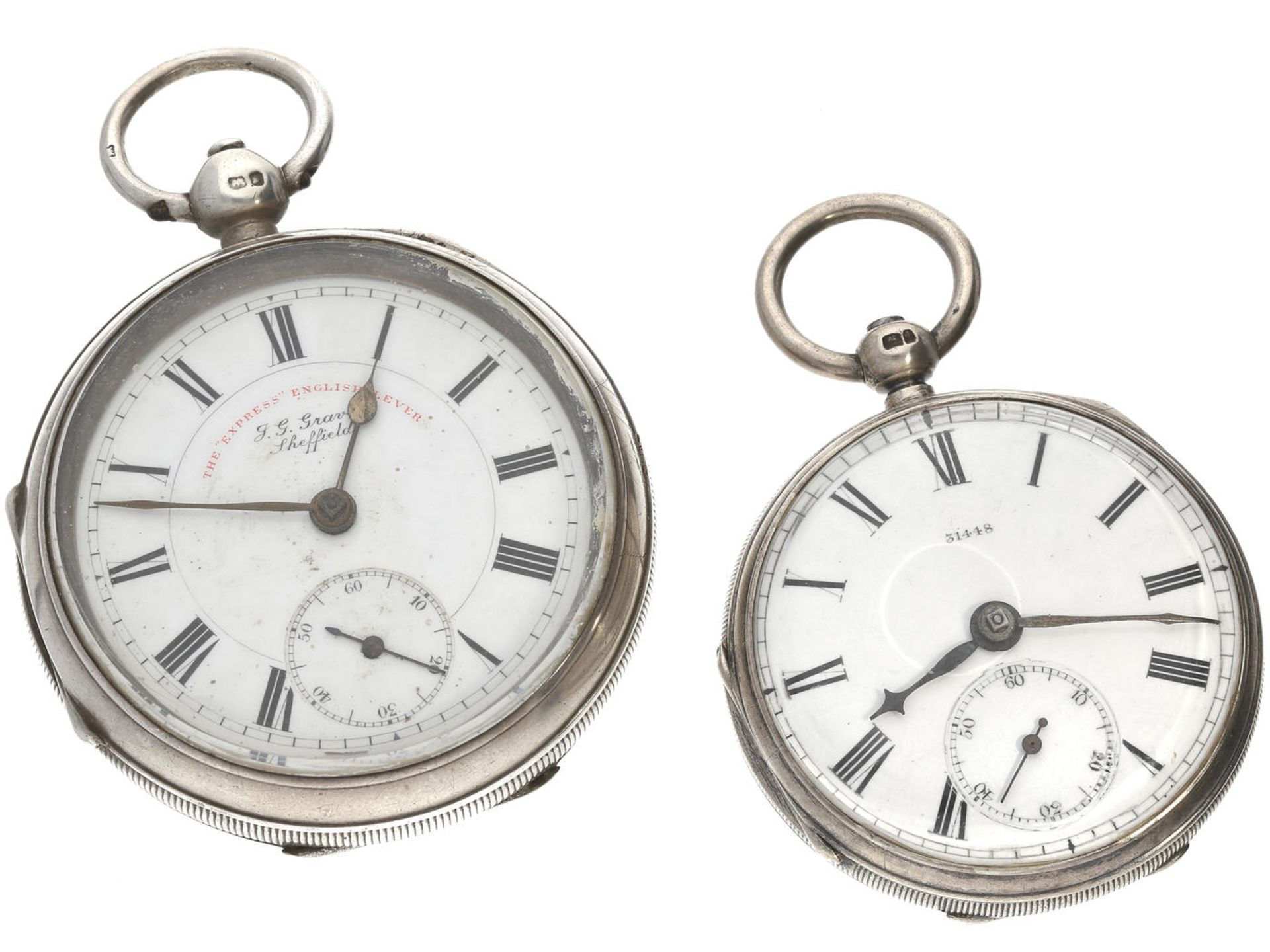 Taschenuhren: Konvolut von 2 feinen englischen Taschenuhren mit Silbergehäusen 1. ca. Ø44mm, ca.
