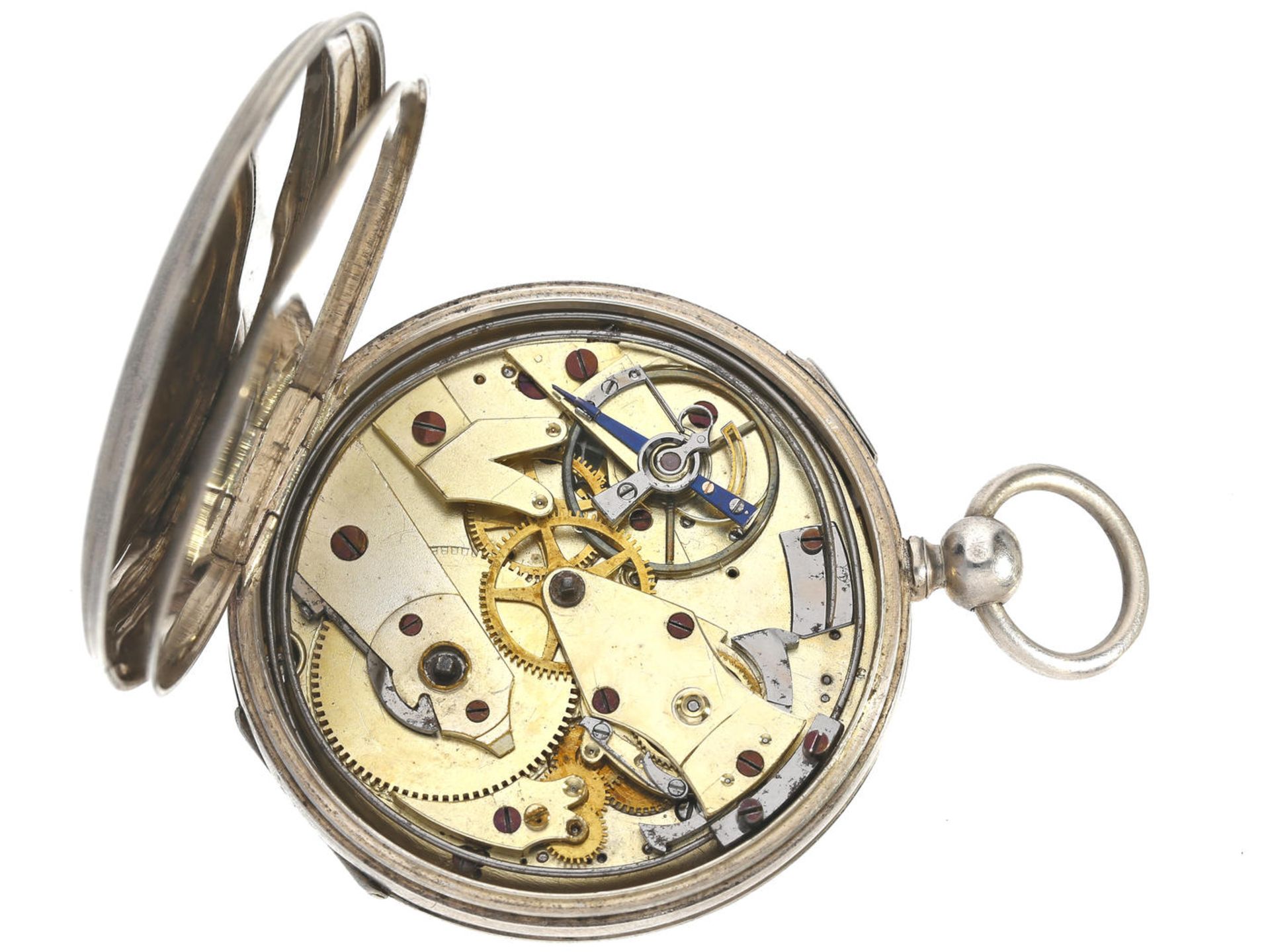 Taschenuhr: frühe, hochfeine französische Taschenuhr mit Repetition, Steinzylinder und Temperatur- - Bild 2 aus 3