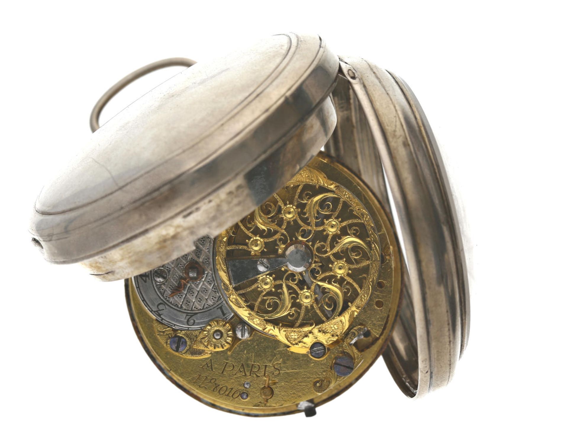 Taschenuhr: sehr seltene Uhr des königlichen Uhrmacher Julien Le Roy Paris mit Silbergehäuse, ca. - Bild 2 aus 2