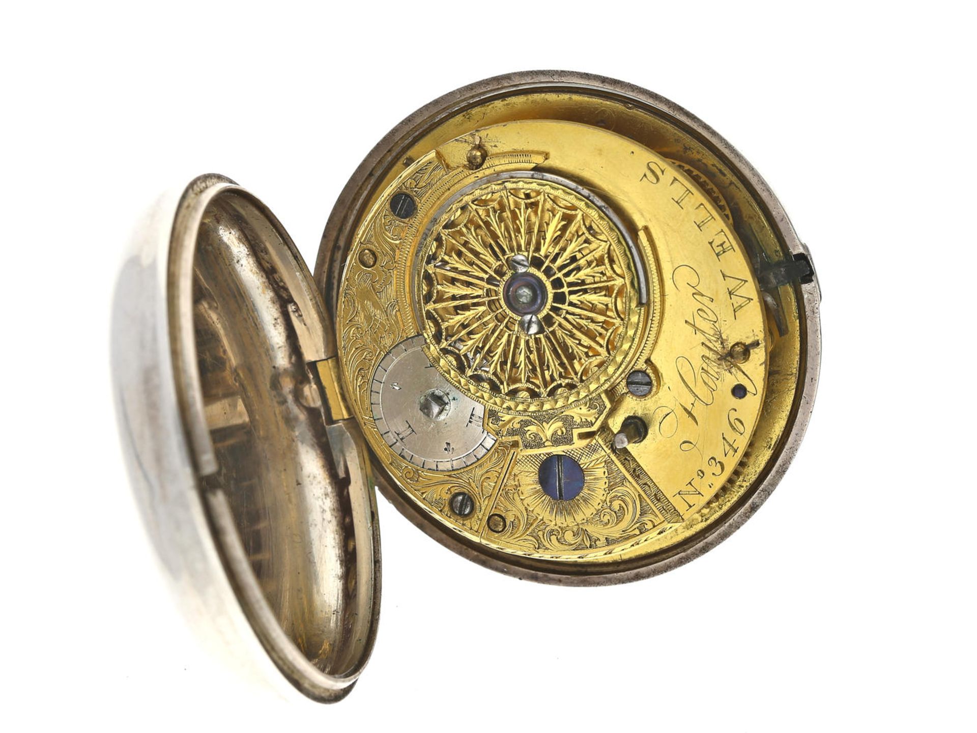 Taschenuhr: große englische Doppelgehäuse-Spindeluhr, signiert Hayter, Wells No.346 Ca. Ø55mm, - Image 2 of 2