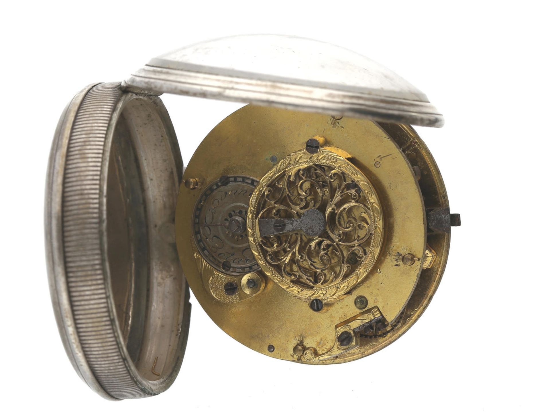 Taschenuhr: dekorative Spindeluhr mit besonders schönem Emaillezifferblatt, um 1800 Ca. Ø44mm, ca. - Bild 2 aus 2