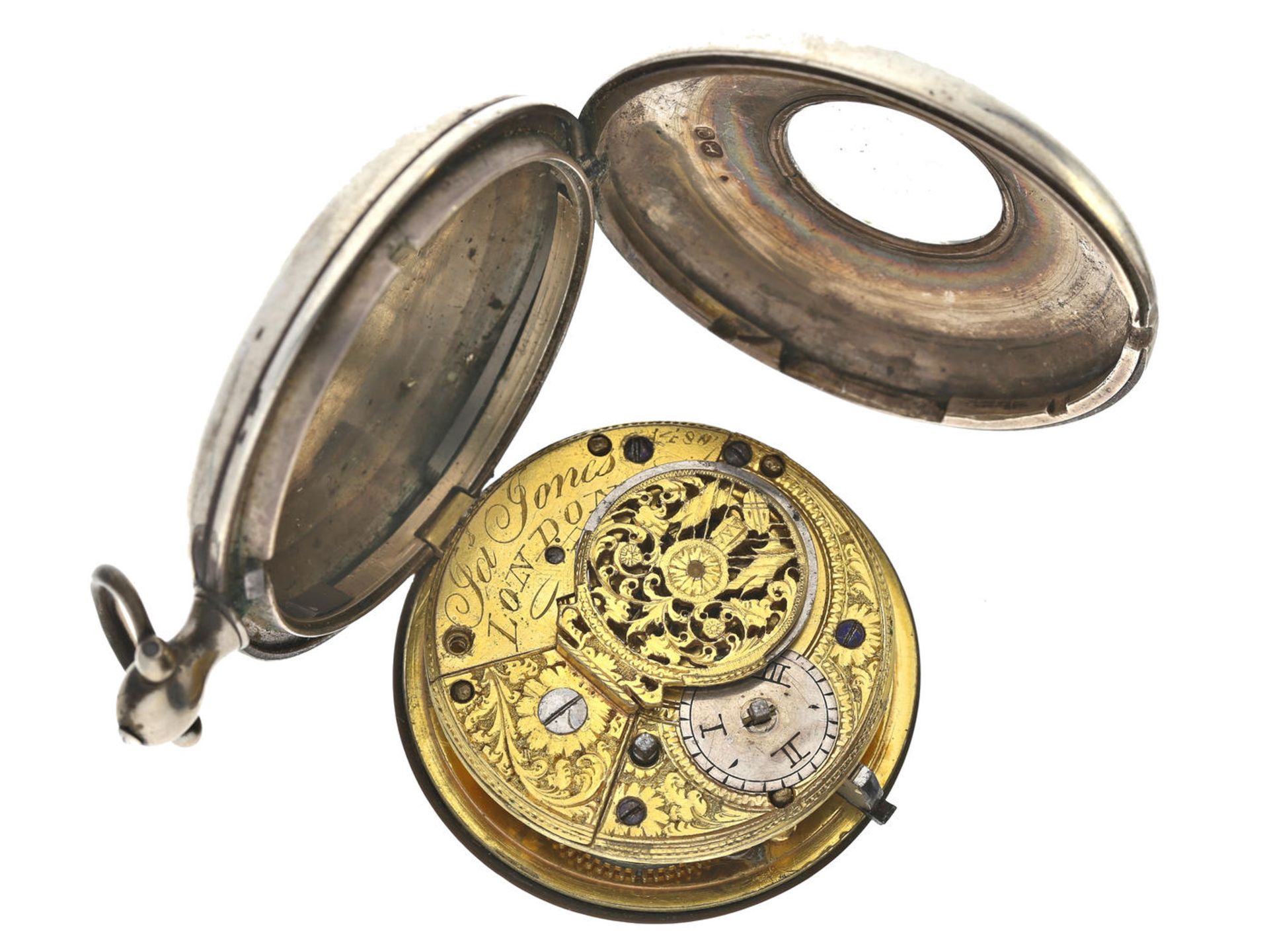 Taschenuhr: Spindeluhr mit seltenem Halbsavonnette-Gehäuse, Silber, England 1816 Ca. Ø52mm, ca. - Bild 3 aus 3