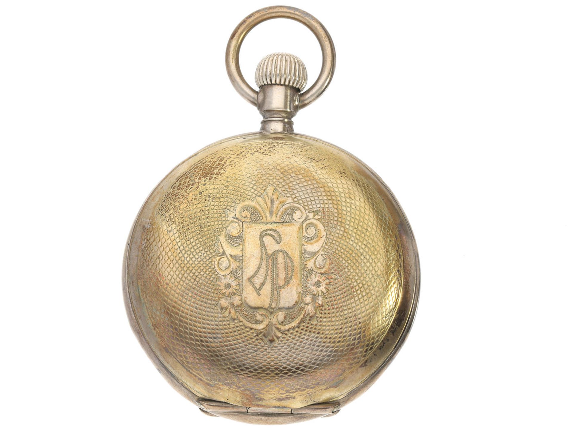 Taschenuhr: astronomische Taschenuhr, um 1900 Ca. Ø52mm, ca. 95g, guillochiertes Silbergehäuse mit - Bild 3 aus 3