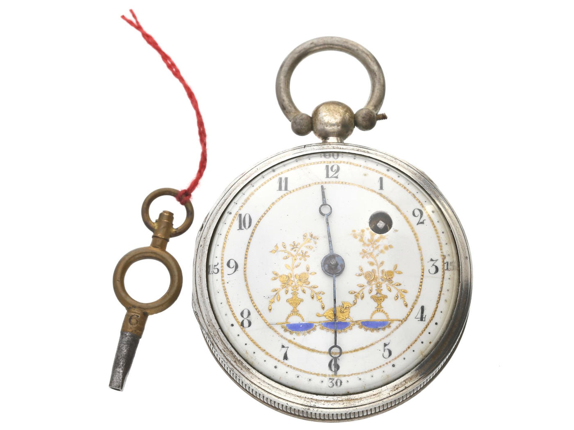 Taschenuhr: dekorative Spindeluhr mit besonders schönem Emaillezifferblatt, um 1800 Ca. Ø44mm, ca.