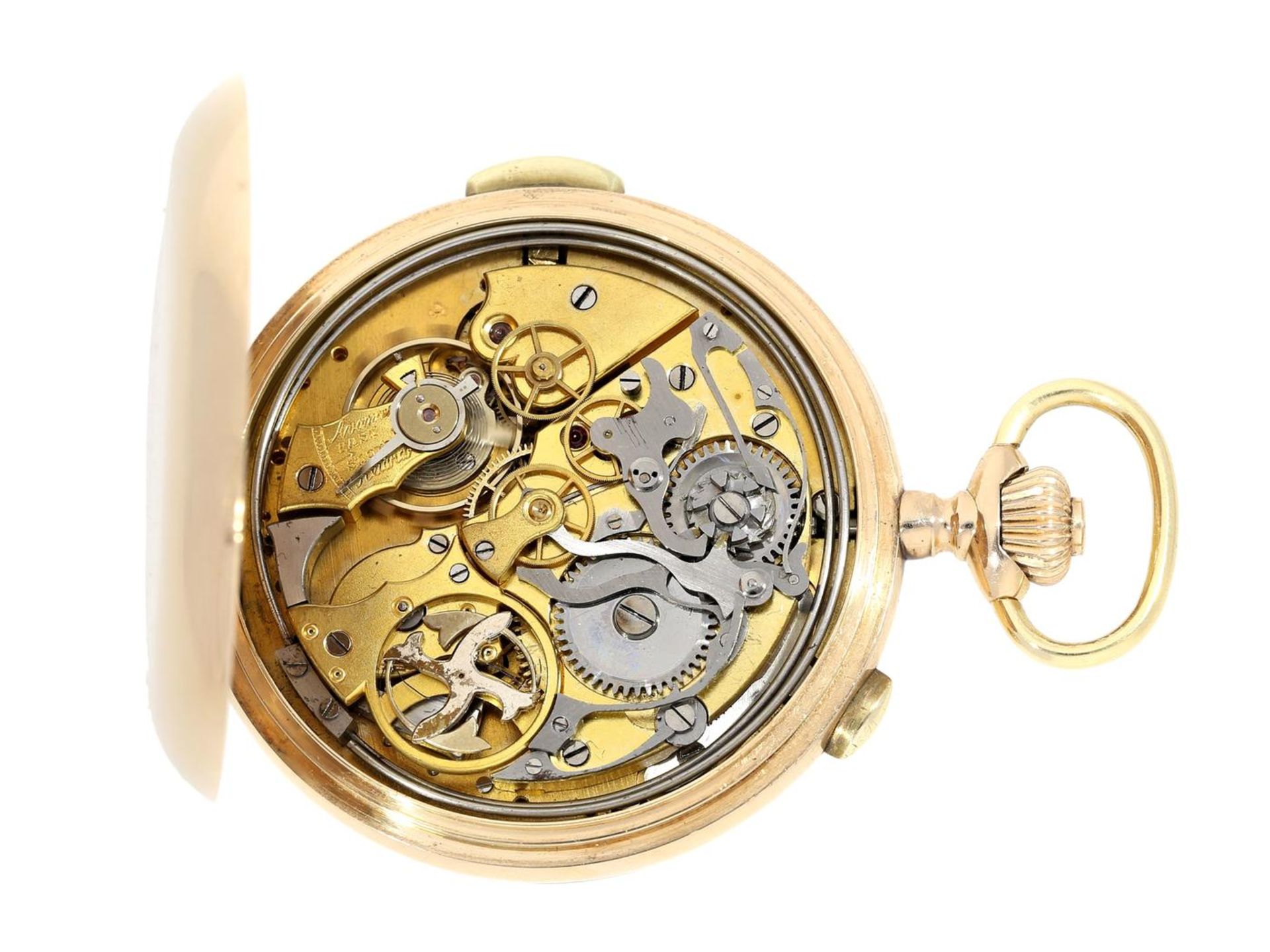 Taschenuhr: Goldsavonnette mit Repetition und Chronograph, Invicta Schweiz No.92411, ca. 1900 Ca. - Bild 2 aus 5