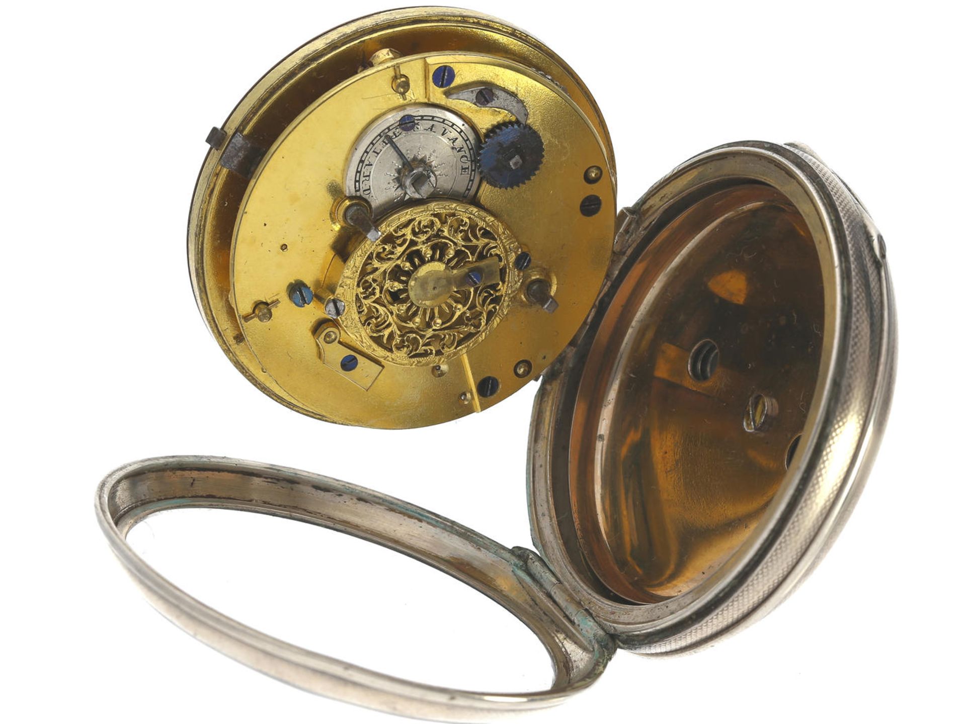 Taschenuhr: technisch komplizierte Spindeluhr mit Alarm, Frankreich um 1800 Ca. Ø45mm, ca. 78g, - Bild 3 aus 3