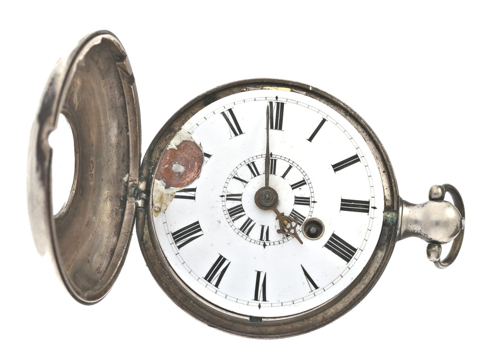 Taschenuhr: Spindeluhr mit seltenem Halbsavonnette-Gehäuse, Silber, England 1816 Ca. Ø52mm, ca. - Bild 2 aus 3