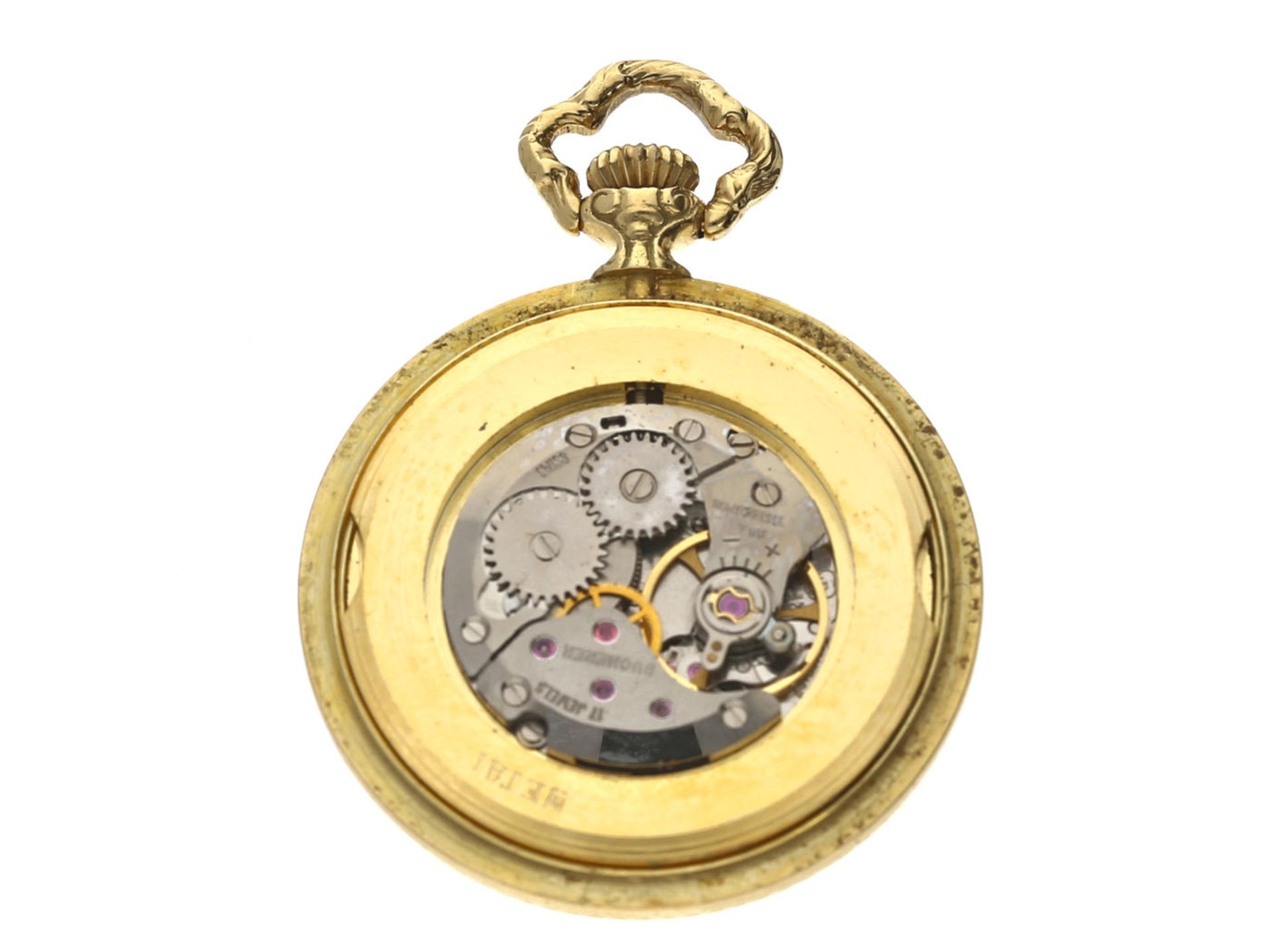 Anhängeuhr: hochwertige vintage Damentaschenuhr/Anhängeruhr in 18K Gold, Bucherer Ca. Ø30mm, ca. - Image 2 of 2