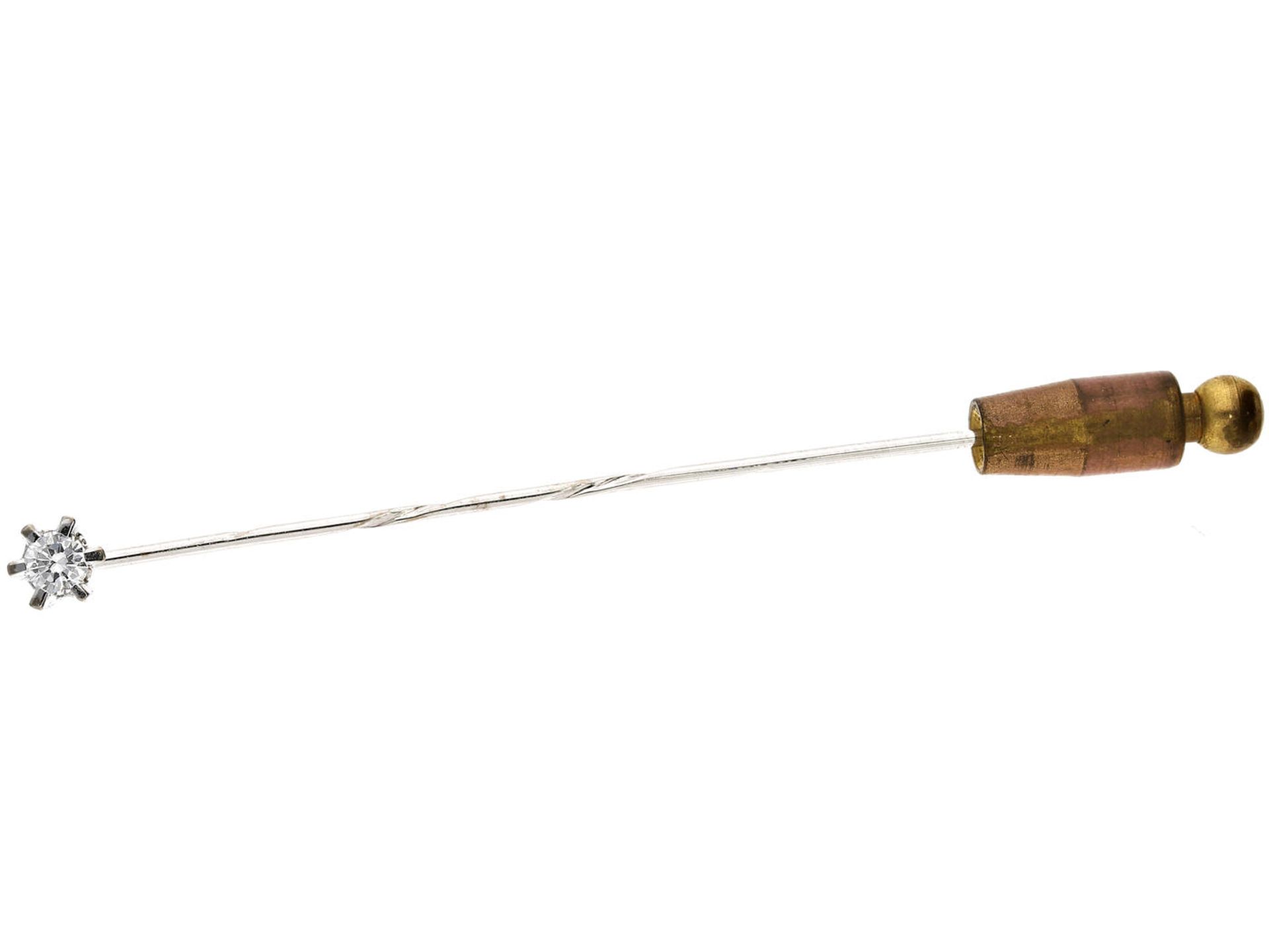 Krawattennadel: edle vintage Nadel mit Brillantbesatz Ca. 67mm lang, 14K Weißgold, feiner Brillant