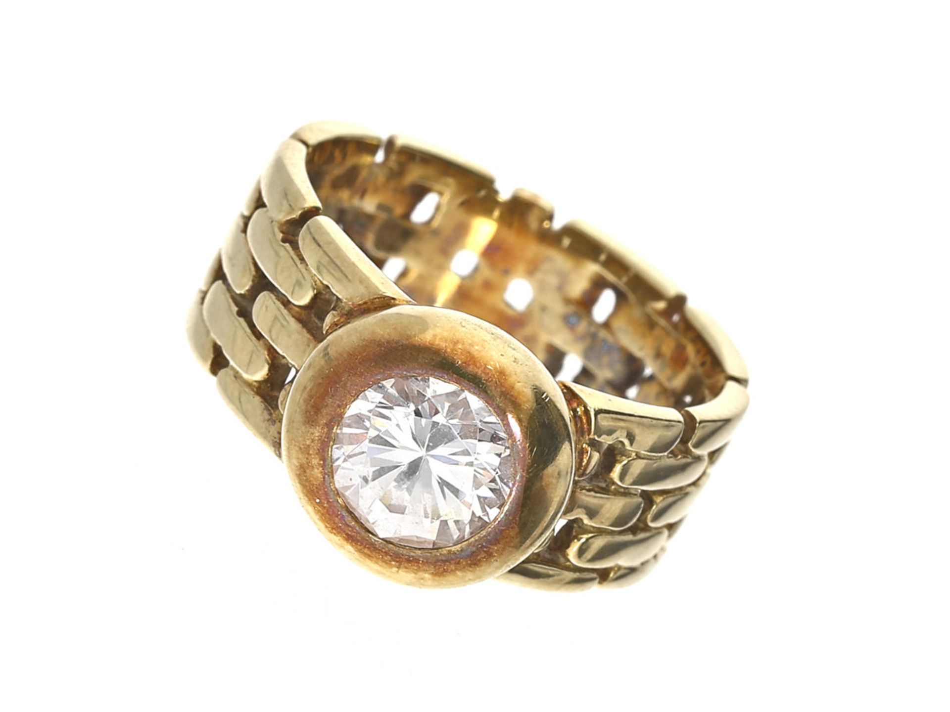 Ring: goldener vintage Kettenring mit farblosem Stein Ca. Ø17,5mm, RG55, ca. 10,8g, 14K Gold,