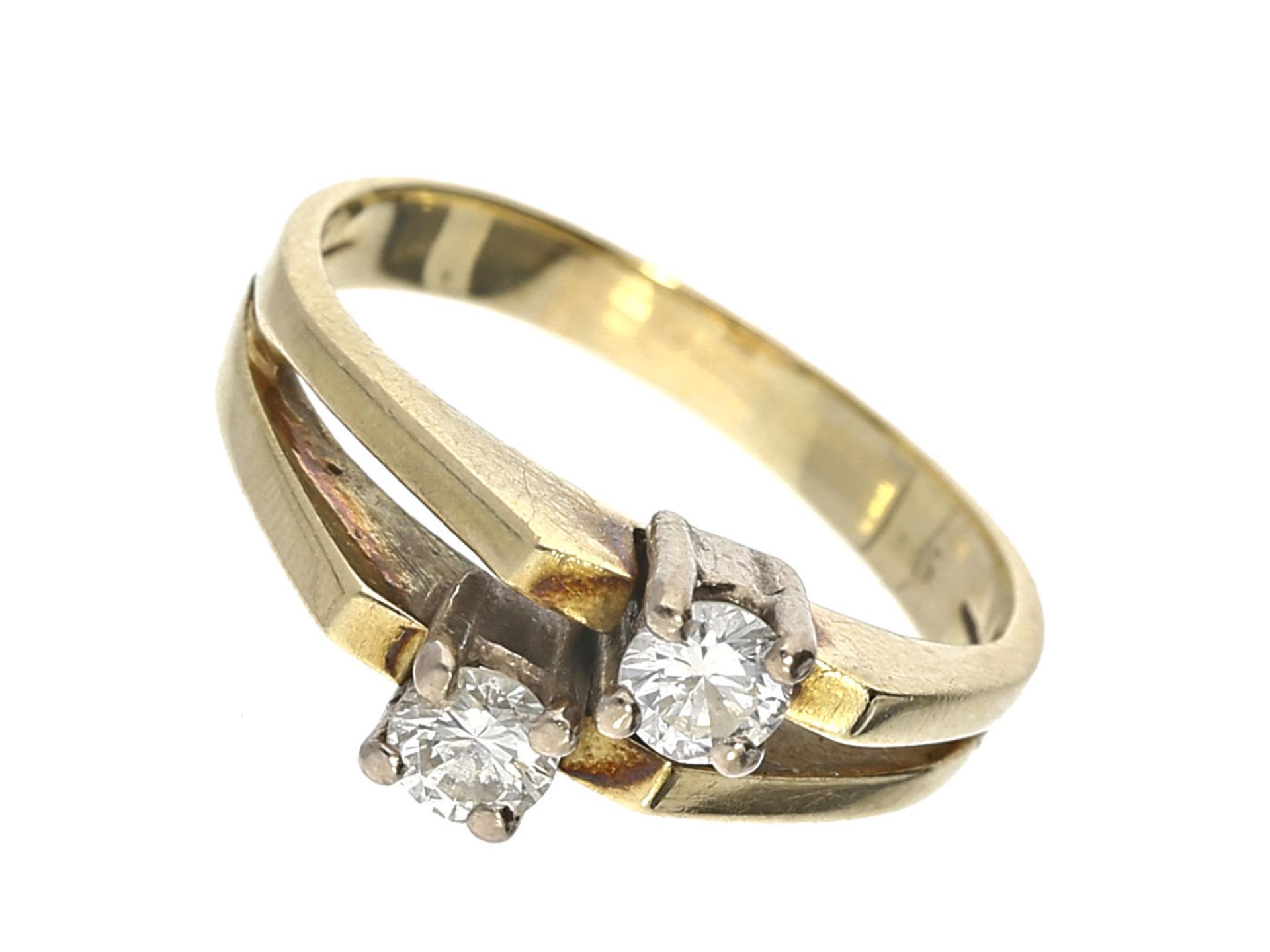 Ring: Brillant-Overcross-Ring, ca. 0,46ct Ca. Ø18mm, RG57, ca. 5,7g, 14K Gelbgold, besetzt mit 2