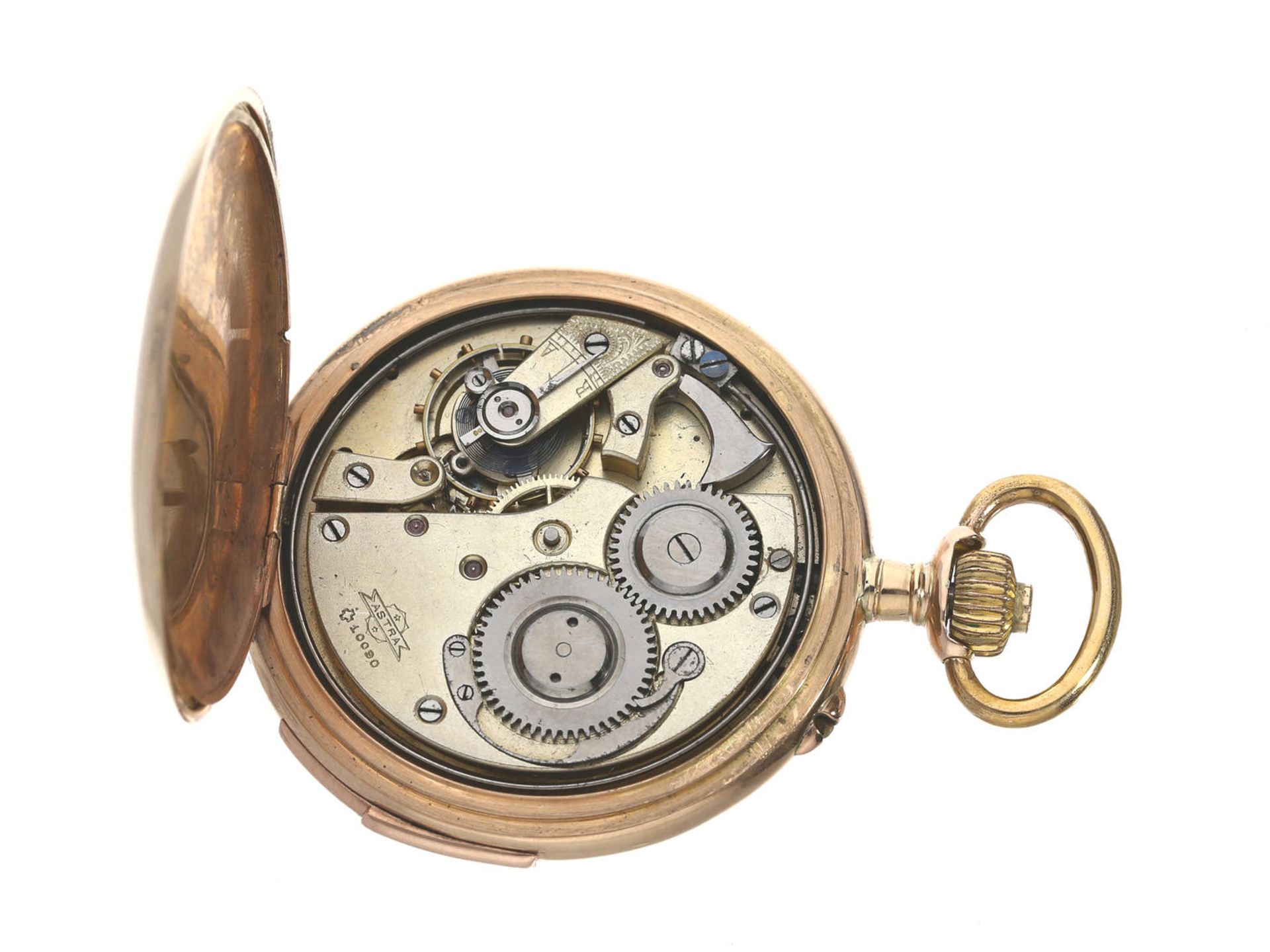 Taschenuhr: rotgoldene Savonnette mit Repetition, Braunschweig & Hirsch La Chaux-de-Fonds, um 1900 - Bild 2 aus 2