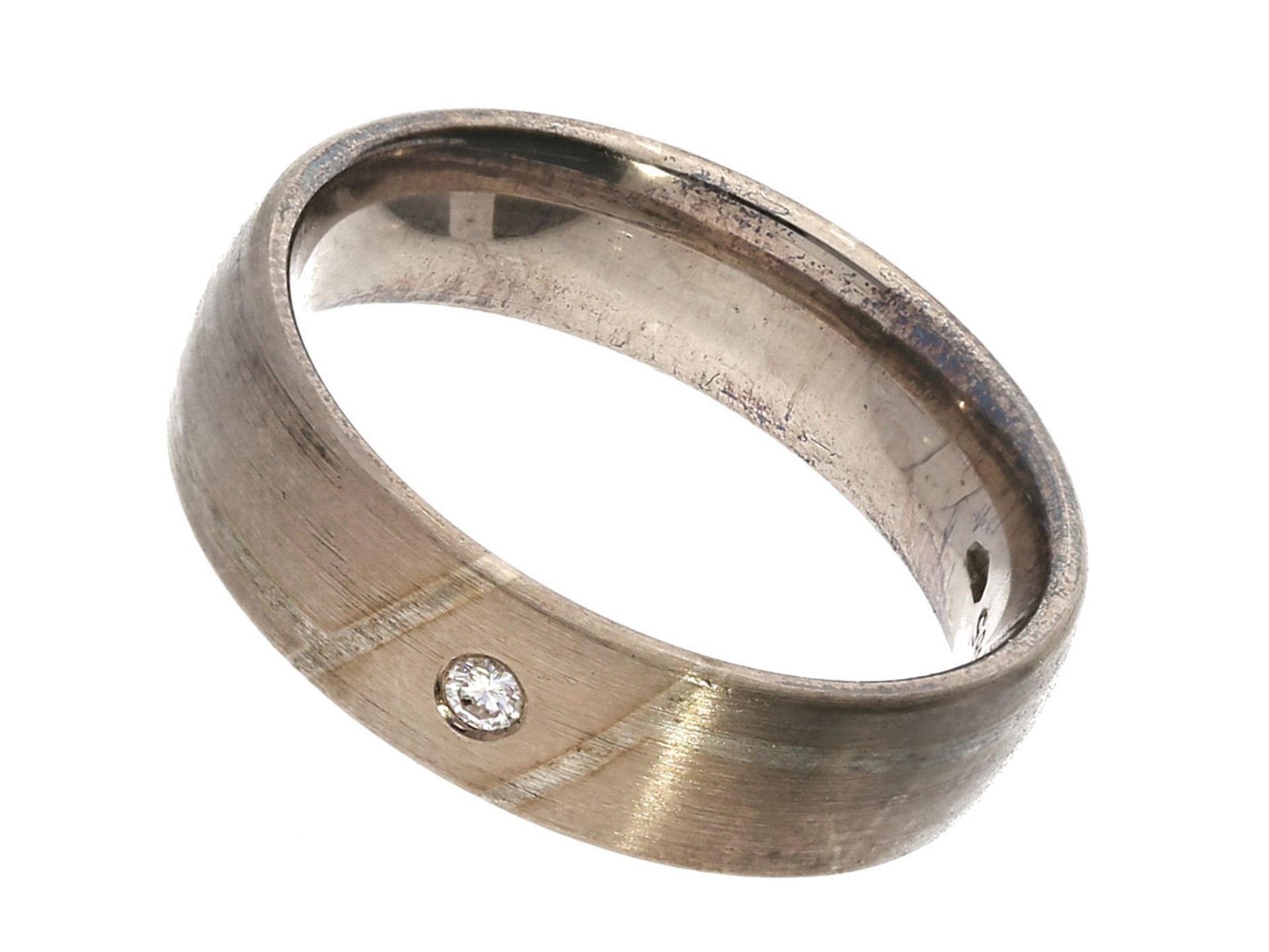 Ring: moderner Weißgoldring mit kleinem Brillant Ca. Ø17mm, RG54, ca. 6,4g, 14K Weißgold, ca. 5,