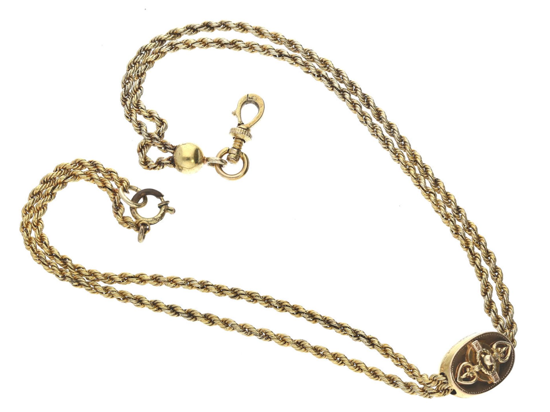 Uhrenkette: antike Halsuhrenkette, um 1850, massiv Gold Ca. 28cm lang, ca. 12g, 14K Gold,