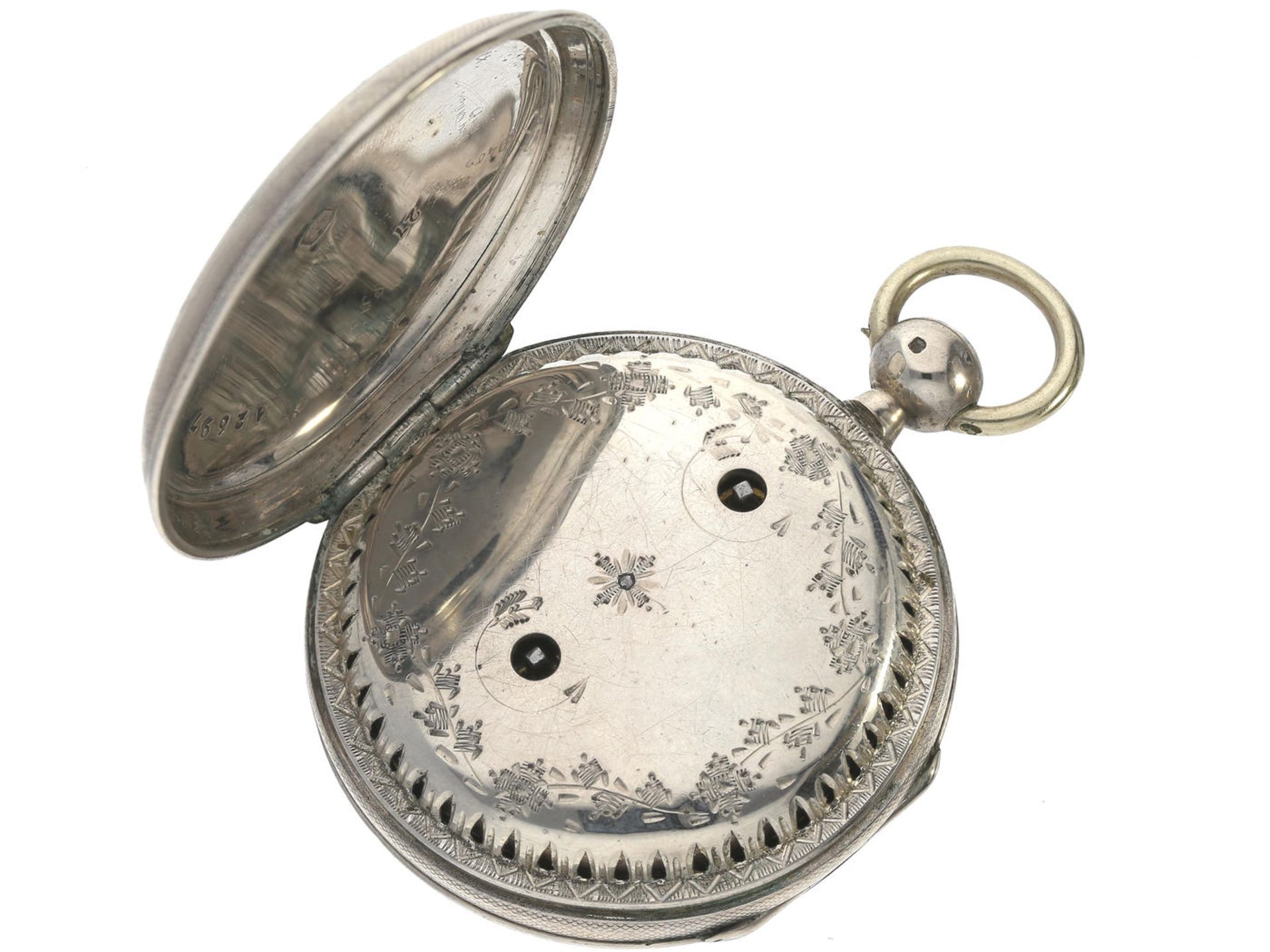 Taschenuhr: technisch komplizierte Spindeluhr mit Alarm, Frankreich um 1800 Ca. Ø45mm, ca. 78g, - Bild 2 aus 3