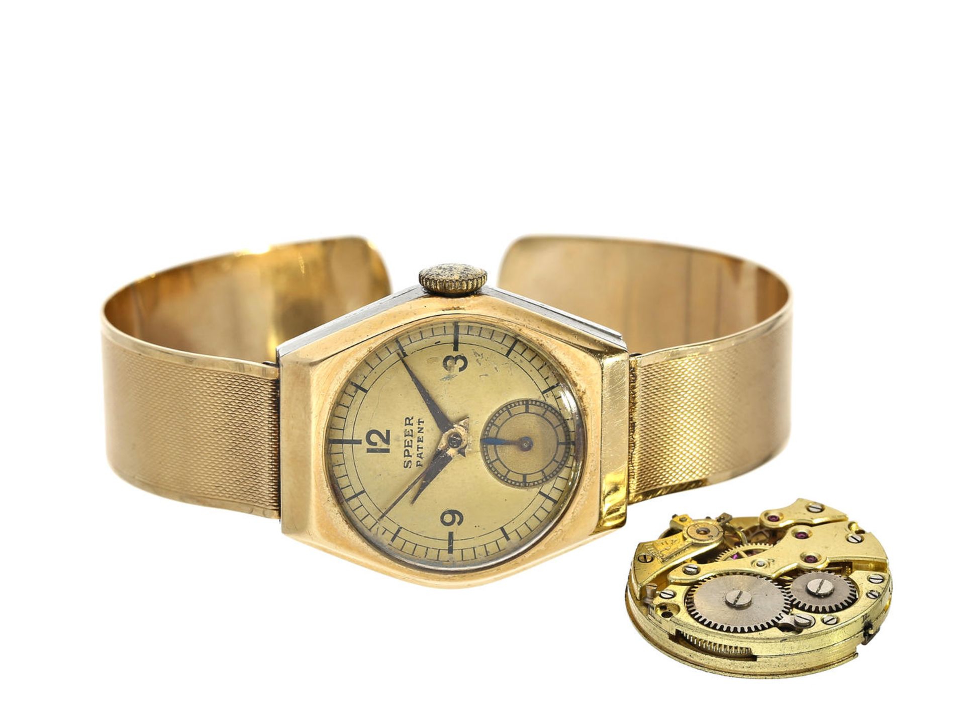 Armbanduhr: sehr seltene Herrenuhr mit Zentralsekunde, Stahl/Gold, Speer-Patent, 30er Jahre Ca. 27 x