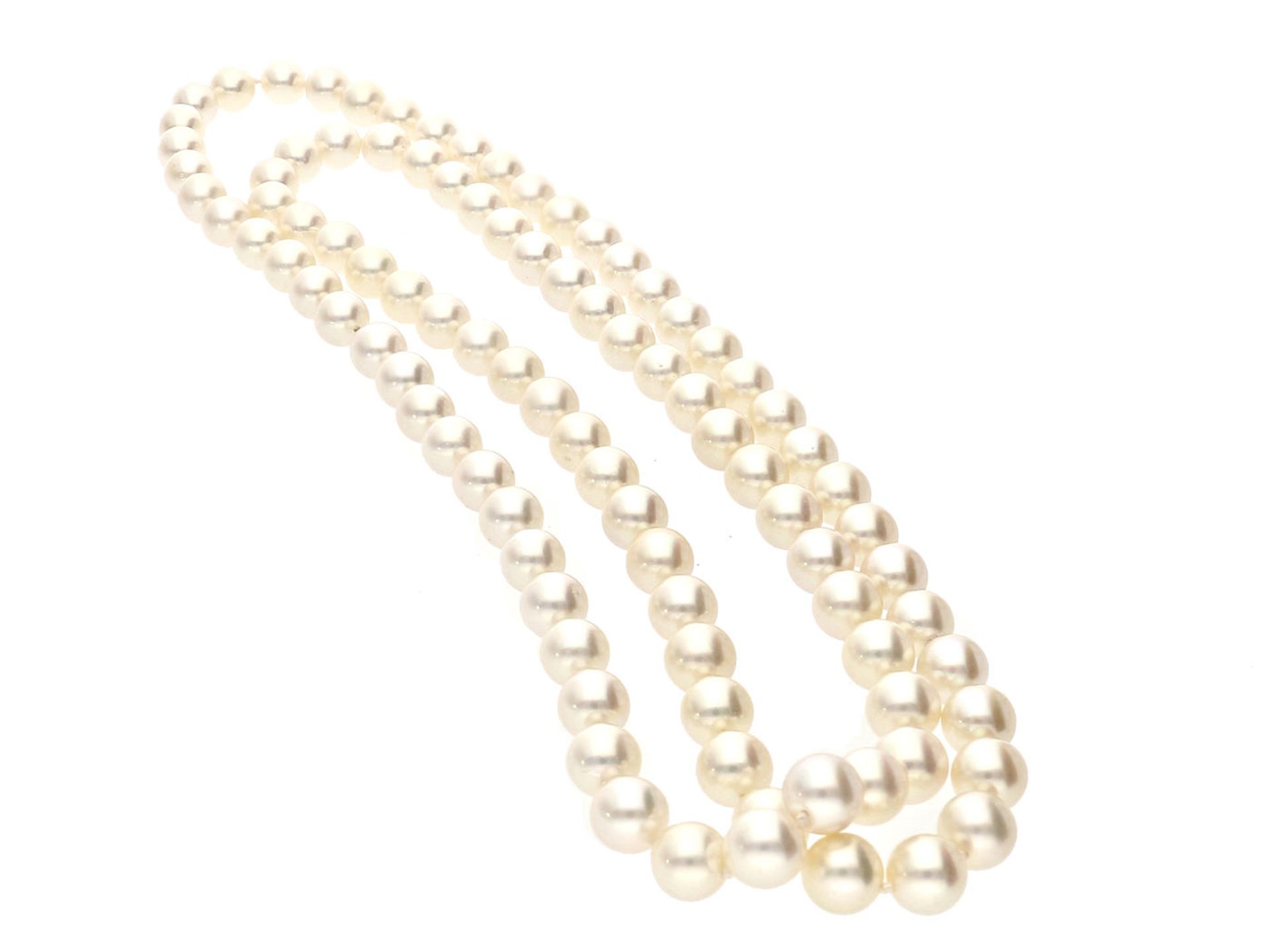 Kette/Collier: feine, ehemals sehr teure endlose Akoya-Perlenkette Ca. 91cm lang, ca. 86,7g, große