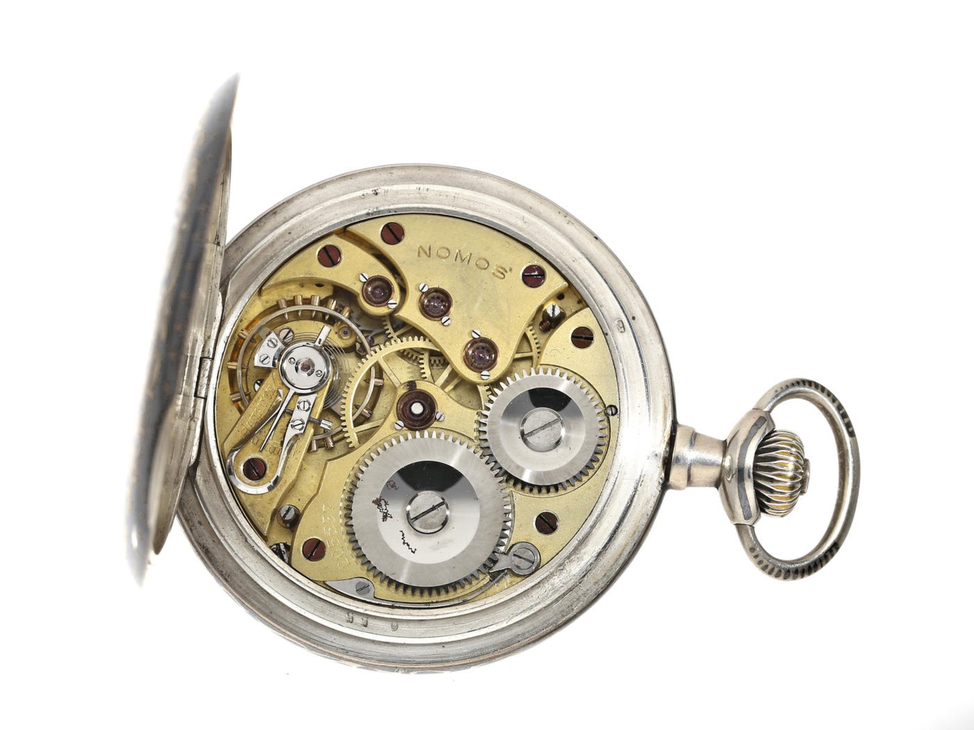 Taschenuhr: ausgesprochen dekorative Jugendstil Tulasilber-Savonnette, Nomos Glashütte, um 1910 - Bild 2 aus 5