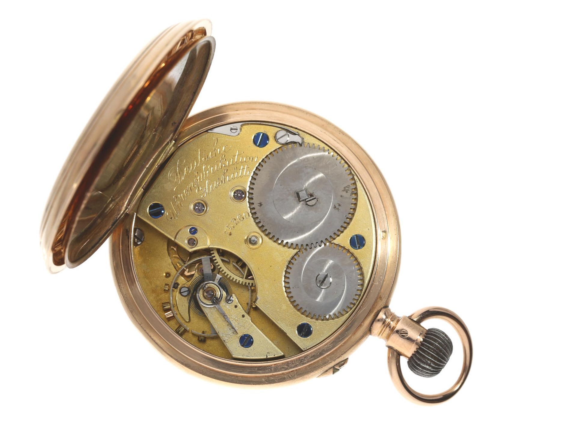 Taschenuhr: kleine rotgoldene Taschenuhr, signiert A. Lange & Söhne, Glashütte No.55260, ca.1899 Ca. - Bild 2 aus 3