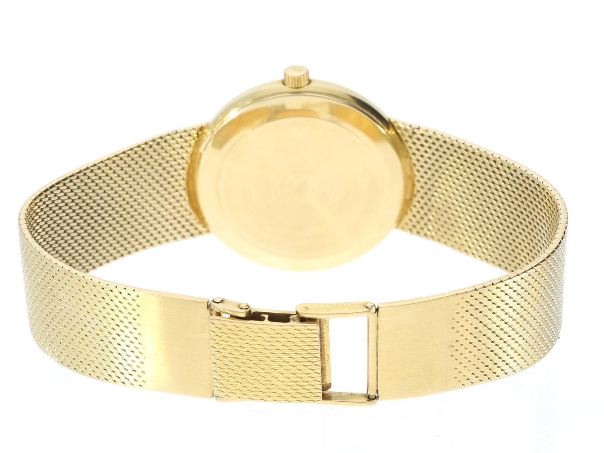Armbanduhr: goldene Herrenuhr von IWC, ca. 1973 Ca. 34mm, ca. 84g, ca. 20cm lang, 18K Gold, - Bild 3 aus 3