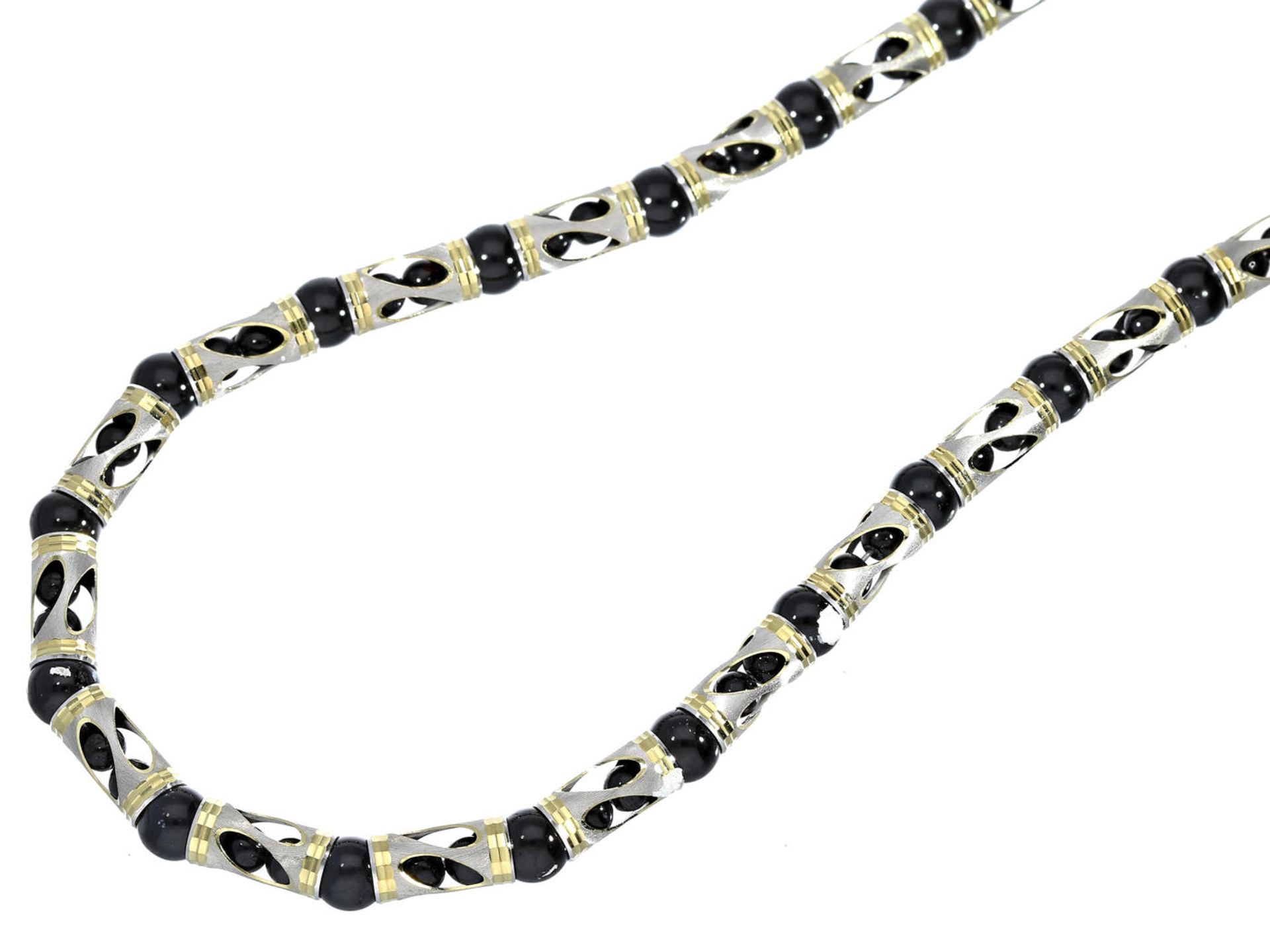 Kette/Collier/Armband: ausgefallenes Onyx-Set, Collier & Armband in 18K 1. Collier ca. 40cm lang, - Bild 3 aus 4