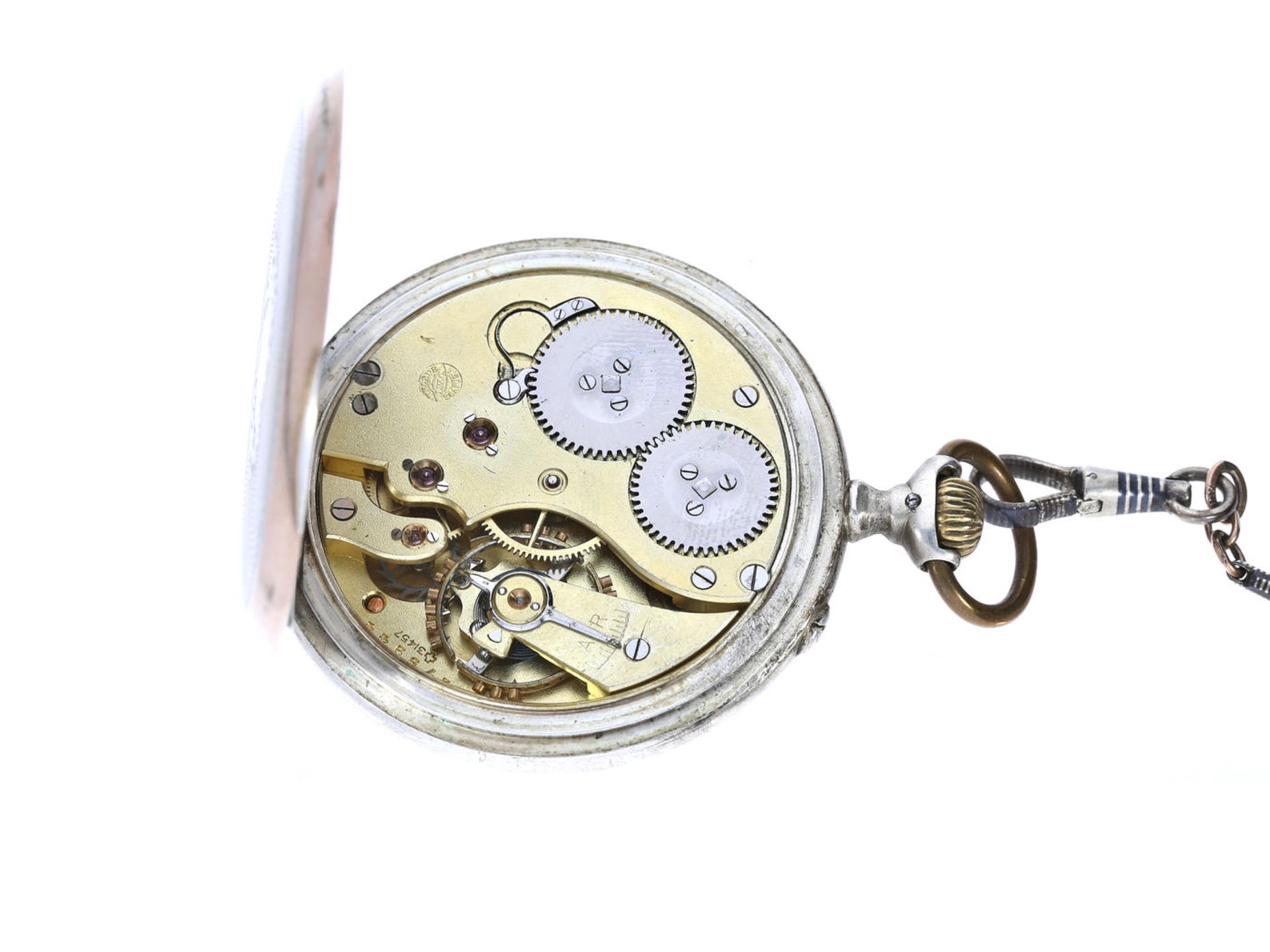 Taschenuhr: feine Herrentaschenuhr von IWC Schaffhausen mit attraktiver Uhrenkette, ca. 1910 Ca. - Bild 2 aus 5