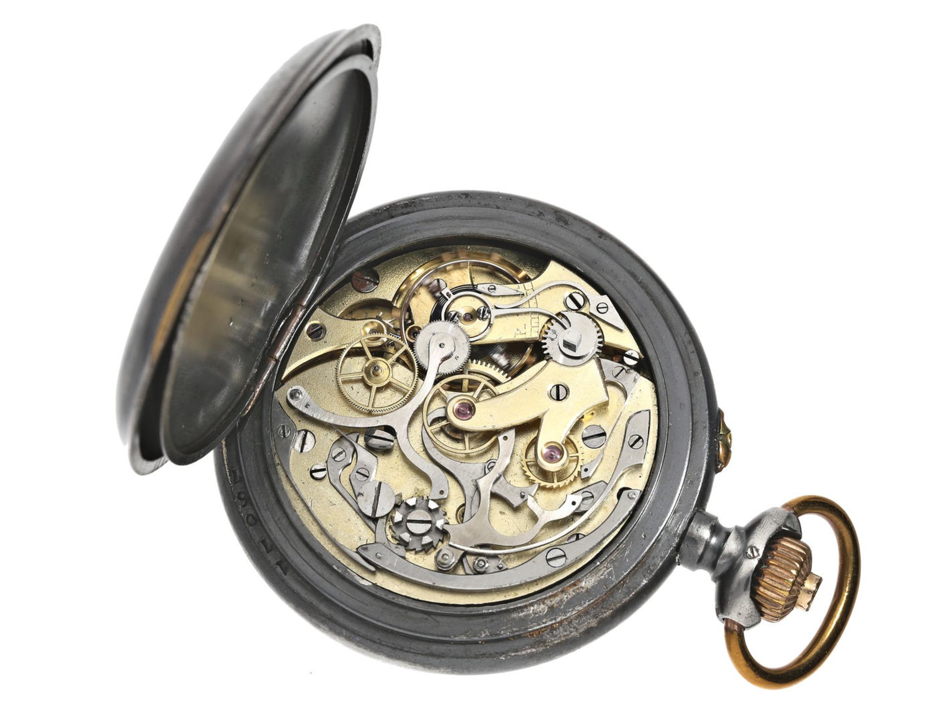 Taschenuhr: interessanter, seltener Schweizer Chronograph "Compteur" mit seltenem Präzisionskaliber, - Bild 3 aus 5