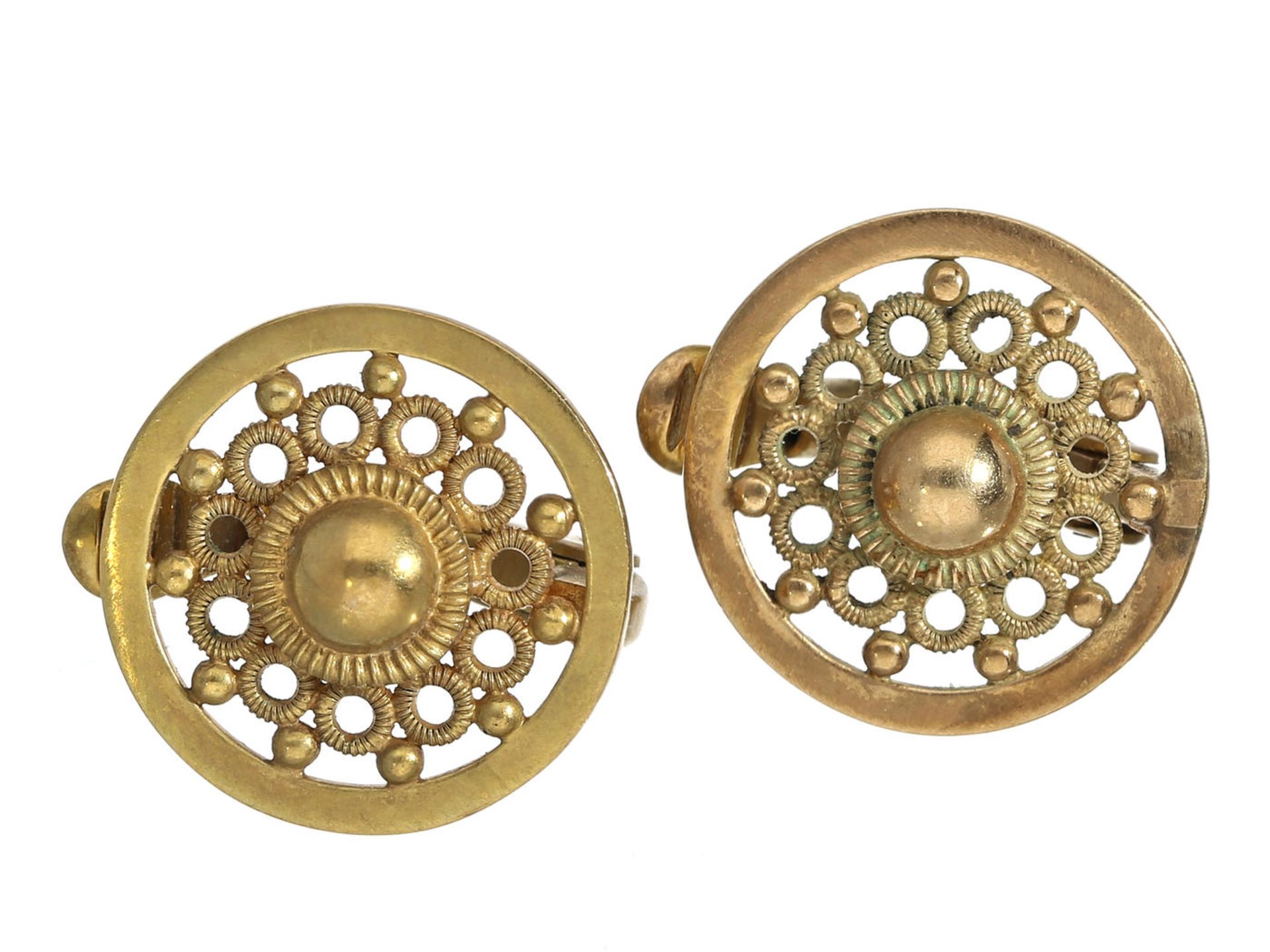 Ohrringe: antike Ohrclips, signiert HdH, vermutlich um 1900 Ca. 15mm, ca. 6,2g, 14K Gold, - Bild 2 aus 2