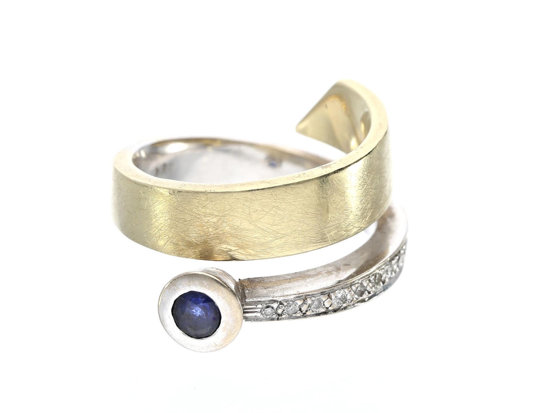 Ring: besonders schwerer Goldschmiedering mit Saphir und Diamanten Ca. Ø17,5mm, RG56, ca. 12g, 14K