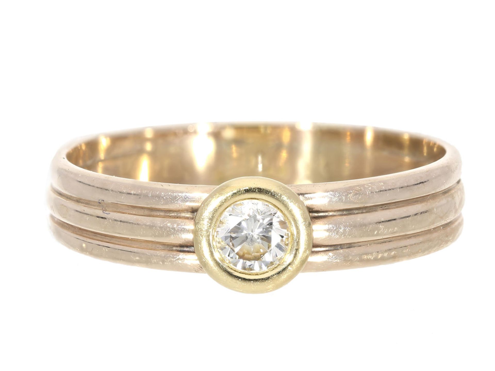 Ring: vintage Goldschmiedering mit schönem Brillant von ca. 0,25ct Ca. Ø20mm, RG63, ca. 3g, 8K