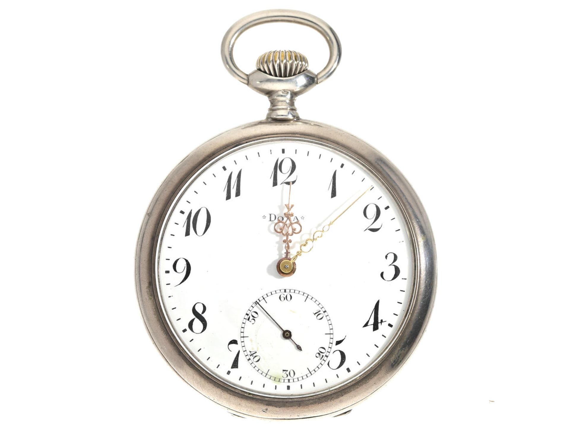 Taschenuhr: silberne Herrentaschenuhr der Marke Doxa, ca. 1915 Ca. Ø51mm, ca. 77g, guillochiertes