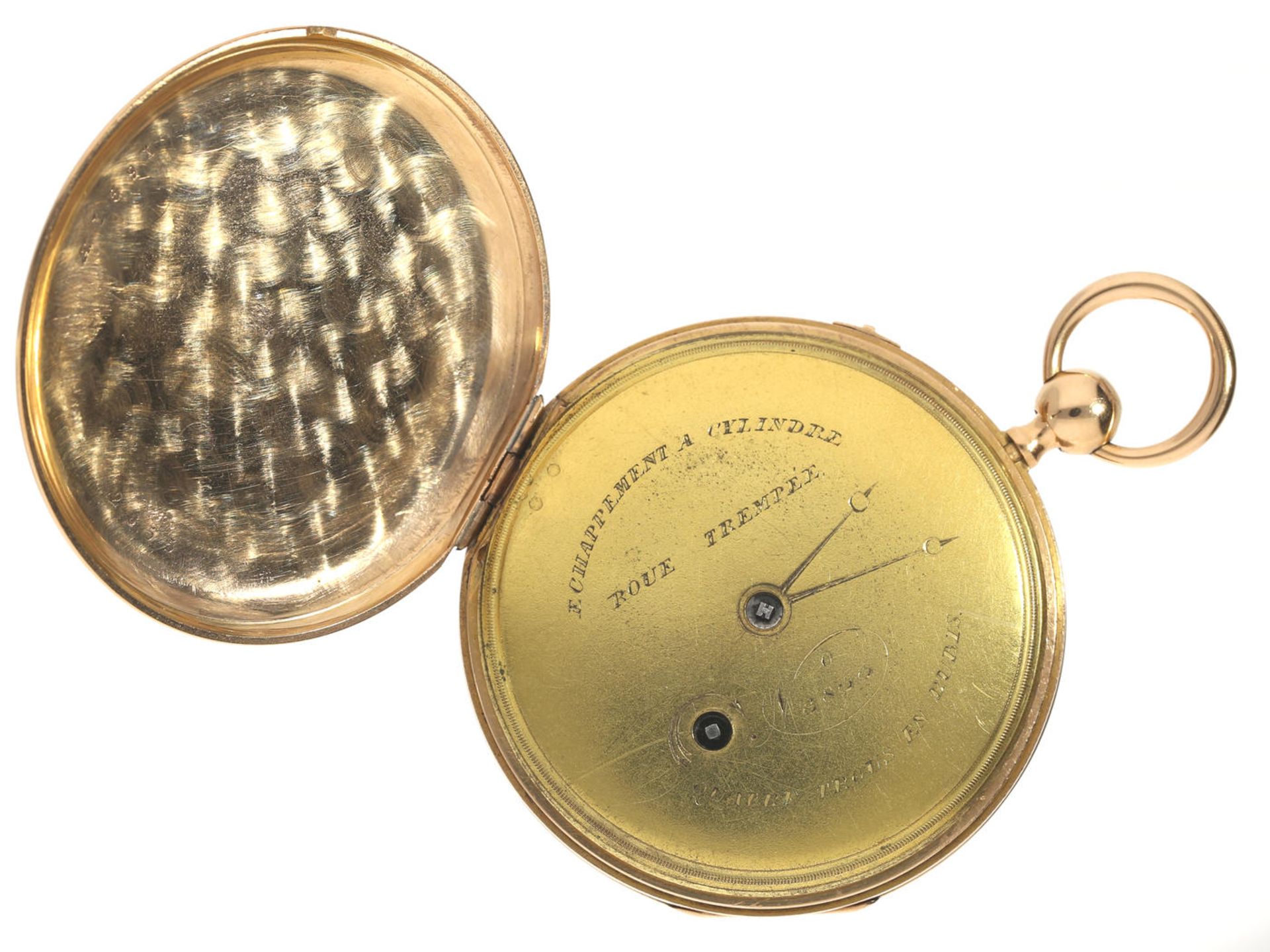 Taschenuhr: rotgoldene Lepine mit Repetition der Stunden und Viertelstunden, 18K Gold, um 1820 Ca. - Bild 5 aus 5