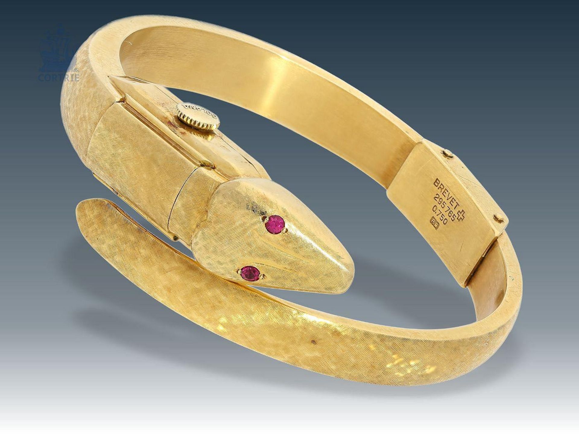 Armbanduhr: vintage Spangenuhr der Marke "Golana" in 18K Gold, gearbeitet als Schlange, ca. 50er