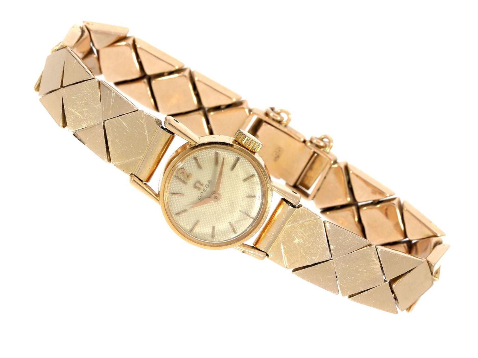 Armbanduhr: goldene vintage Omega Damenuhr, ca.1960 Ca. 18cm lang, ca. 26g, Gehäuse aus 18K Gold,