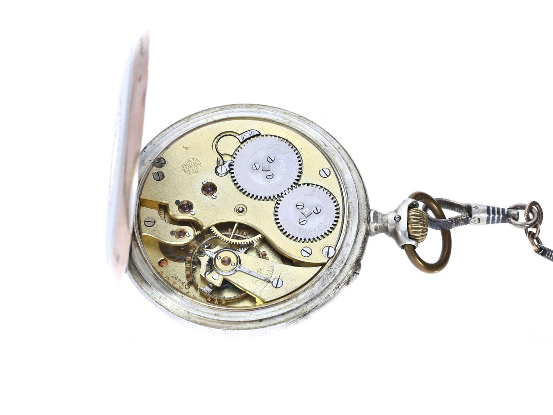 Taschenuhr: feine Herrentaschenuhr von IWC Schaffhausen mit attraktiver Uhrenkette, ca. 1910 Ca. - Bild 3 aus 5