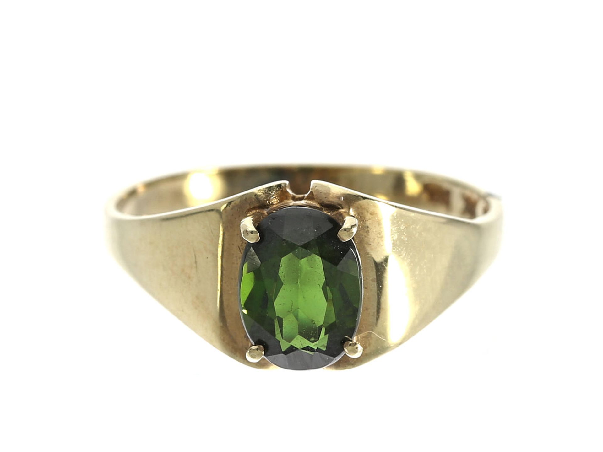 Ring: vintage Turmalin-Goldschmiedering, um 1950 Ca. Ø18,5mm, RG58, ca.3,2g, 14KGold, ovaler,